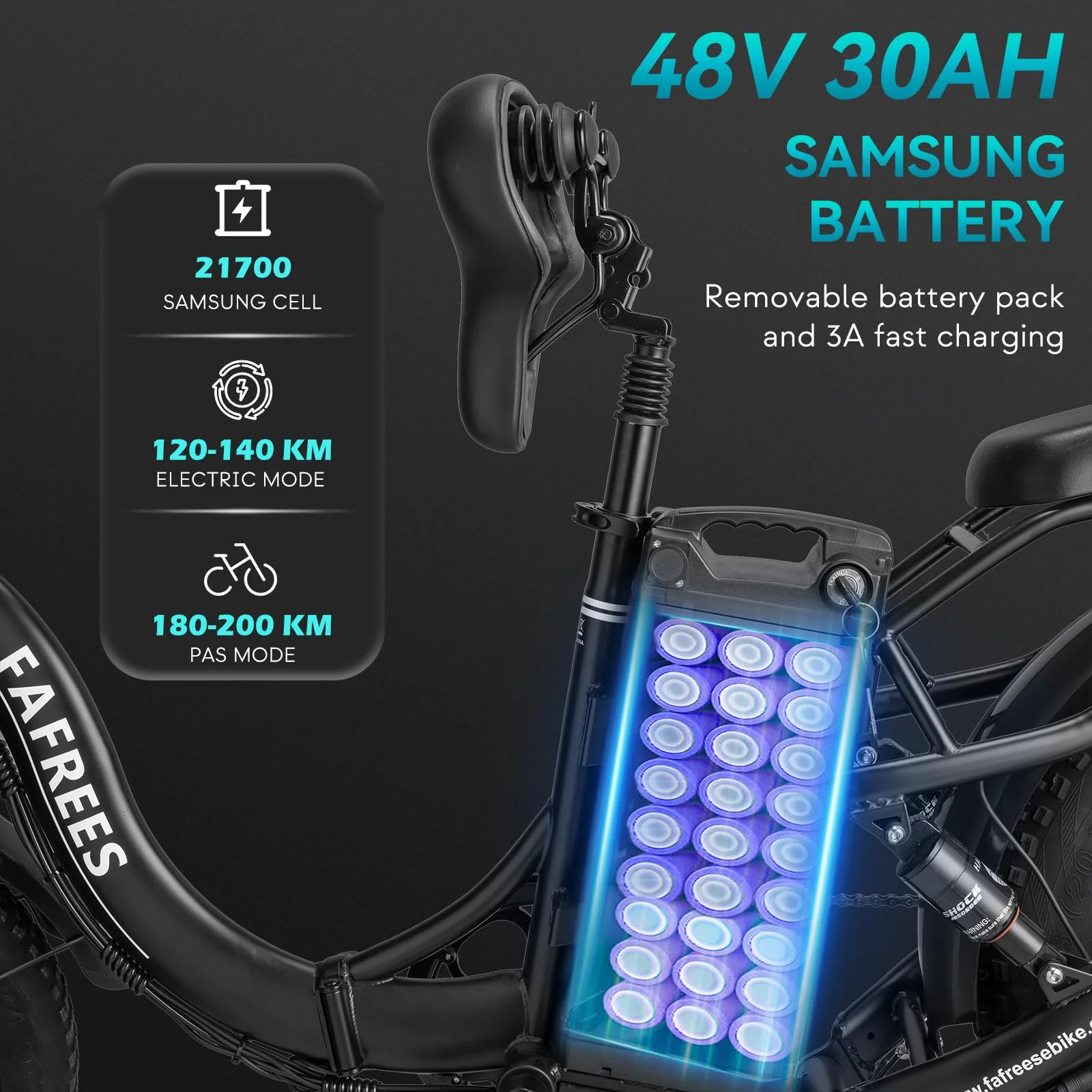 Fafrees F20 X-MAX [ Offiziell ] E-Bike Herren 20 Zoll 48V 30Ah Akku Fatbike Ebike Klapprad, E Bike Damen Elektrobike Mountainbike Bremslicht 65N.m, Elektrofahrrad Fahrrad 150kg - Image 5