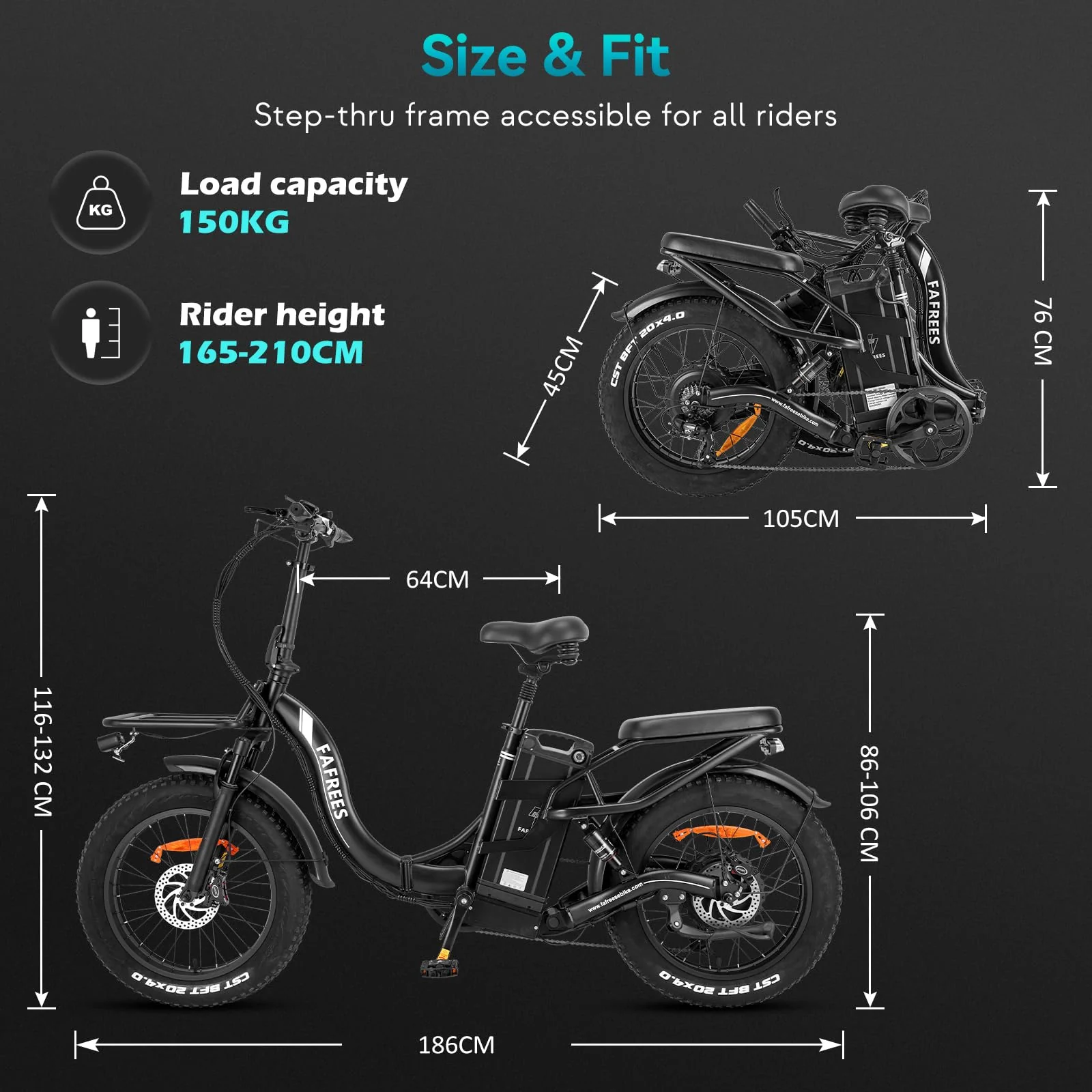 Fafrees F20 X-MAX [ Offiziell ] E-Bike Herren 20 Zoll 48V 30Ah Akku Fatbike Ebike Klapprad, E Bike Damen Elektrobike Mountainbike Bremslicht 65N.m, Elektrofahrrad Fahrrad 150kg - Image 6