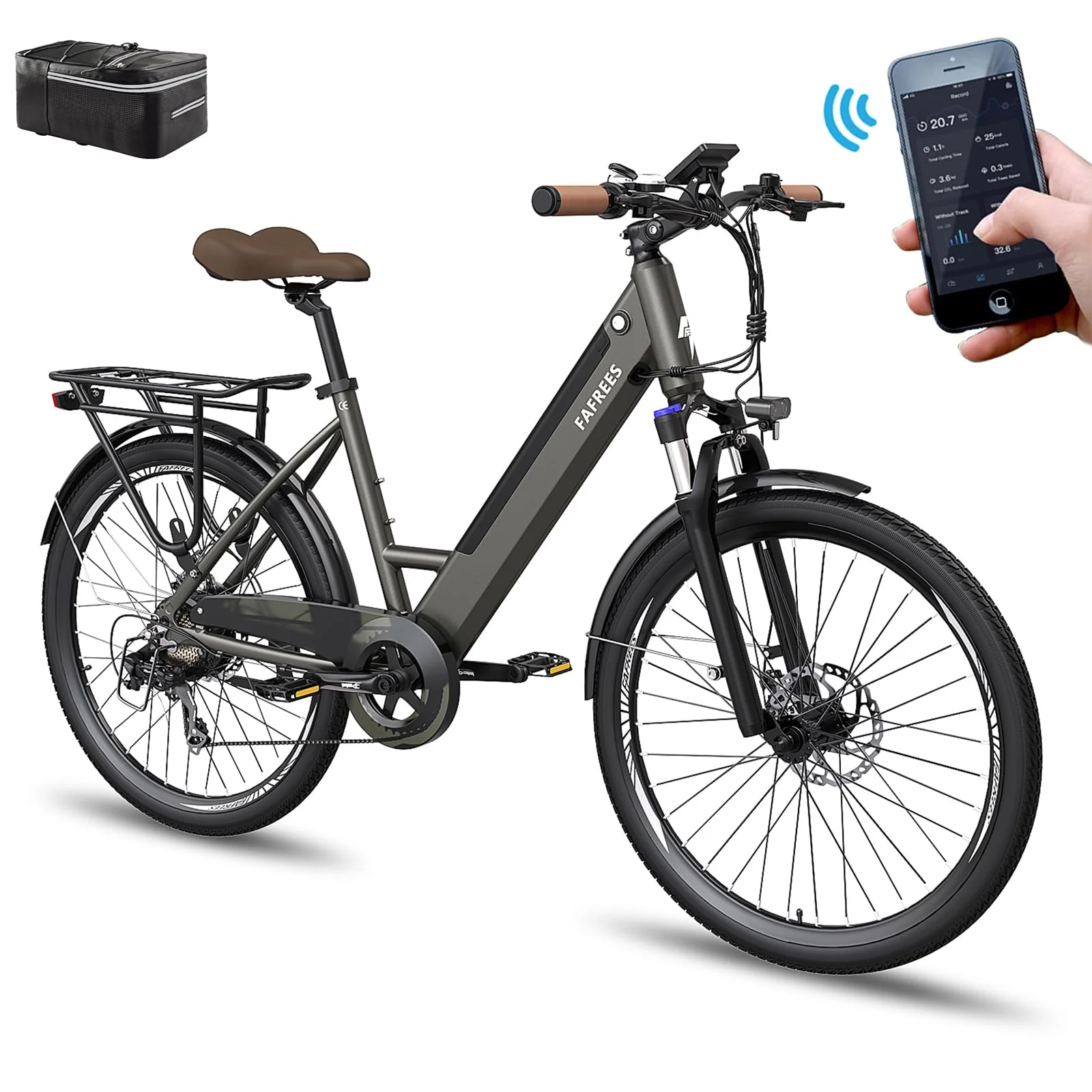 Fafrees F26 PRO Damen E-Bike Herren mit App 26 Zoll Tiefeinsteiger [ Offiziell ] Ebike 36V/14,5AH E Fahrrad, 250W Elektrofahrrad (Grau) - Image 6