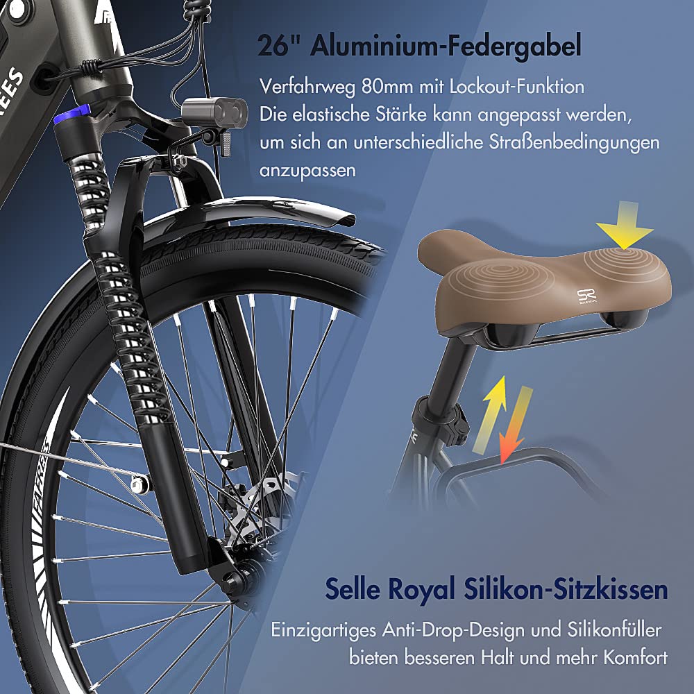 Fafrees F26 Pro ebike 14.5Ah Akku, Elektrofahrrad 250W 26 Zoll, City e-Bike 25km/h, e Bike Herren Damen, E-Fahrrad Support Mobile APP, Reichweite bis zu 55-110Km, Grau - Image 3