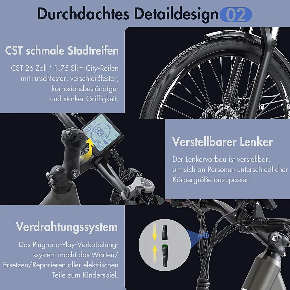 Fafrees F26 Pro ebike 14.5Ah Akku, Elektrofahrrad 250W 26 Zoll, City e-Bike 25km/h, e Bike Herren Damen, E-Fahrrad Support Mobile APP, Reichweite bis zu 55-110Km, Grau - Image 4