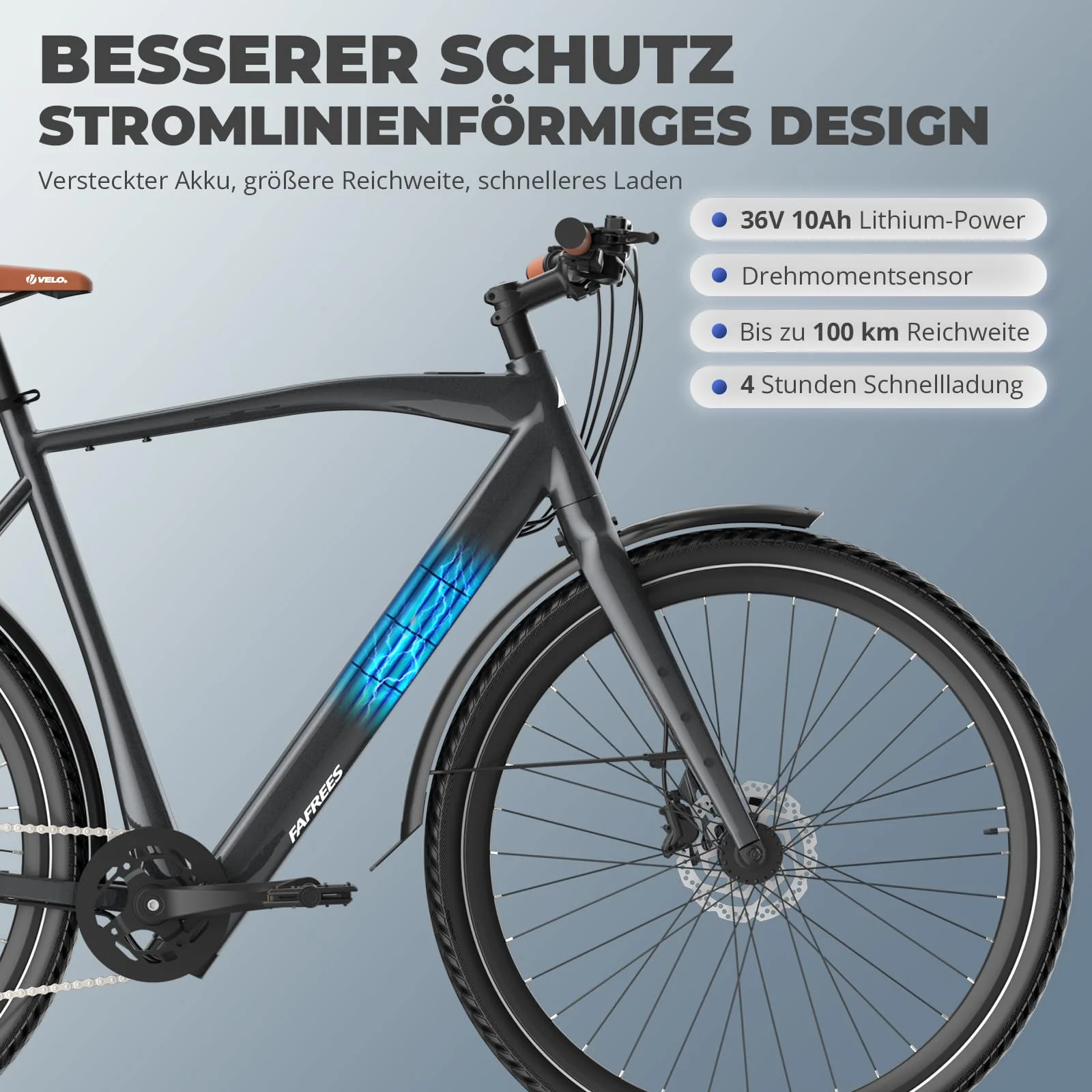Fafrees F700 E Bike 28 Zoll, Elektrofahrrad 250W 25km/h, Ebike Herren 10Ah Akku, City E-Bike Damen Drehmomentsensoren, Pedelec Hydraulische Scheibenbremsen, Reichweite 100km (M, Schwarz) - Image 6