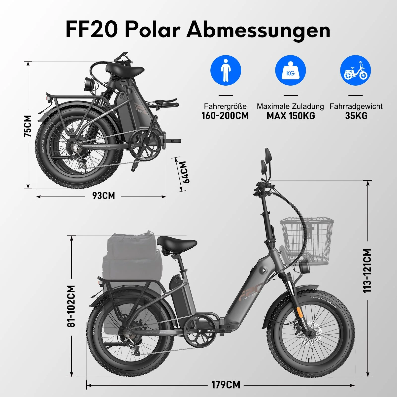 Fafrees FF20 Polar E Bike Herren Faltbar mit 48V 13,4Ah*2 Akkus bis 170KM [ Offiziell ] E-Bike Klapprad 20 Zoll, Elektro Mountainbike E-Bike Damen 150KG, Elektrofahrrad Fatbike Erwachsene StVZO. 20° - Image 8