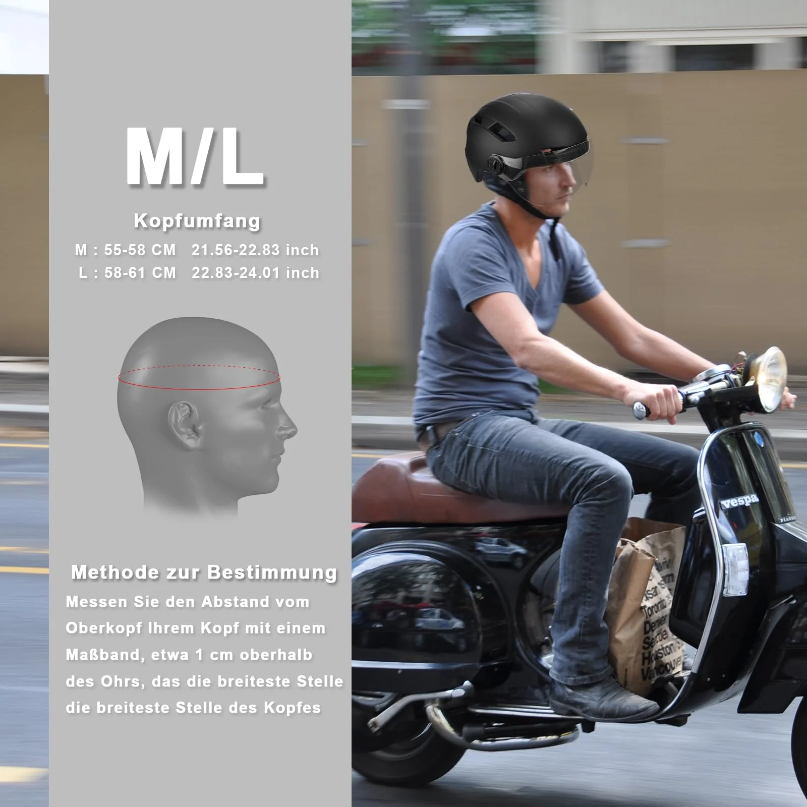 Fahrradhelm Herren, Damen Helm mit Magnetischem Visier Abnehmbarer Sonnenschutzkappe und Größenversteller, Schwarz Helm für E-Bike, Mountainbike & Citybike (M-Schutzbrille) - Image 6