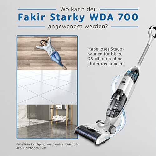 Fakir Starky WDA 700 Akku Staubsauger beutellos 120 W, 3in1 Nass Trockensauger kabelloser Bodenstaubsauger, 22,2 V Akku, 2 Saugstufen mit verschiedenen Aufsätzen, 25 Min. Laufzeit, selbstreinigend - Image 6