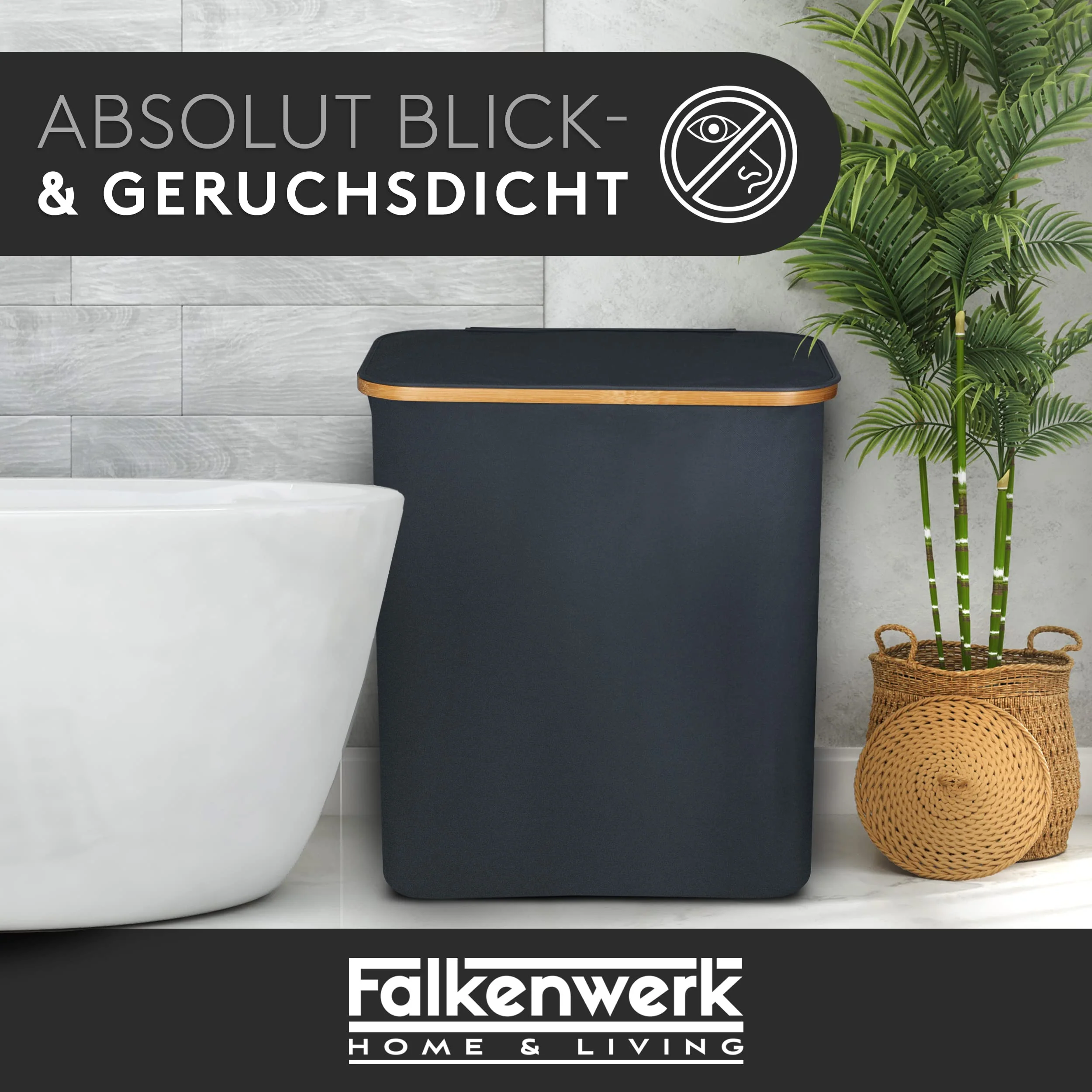 FALKENWERK Wäschekorb mit Deckel 145L - Wasserabweisender Wäschesammler 3 Fächer & herausnehmbaren Wäschesäcke - Faltbare Wäschebox mit Waschhinweisen - Wäschekorb 3 Fächer - Image 9