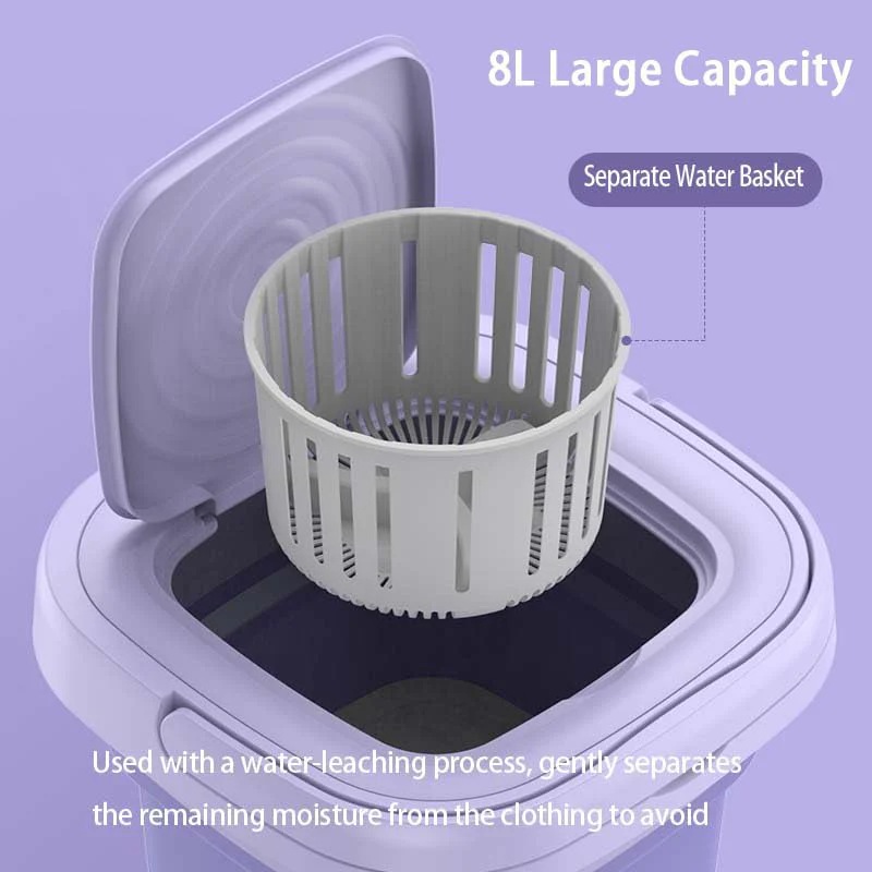 Faltbare Mini Waschmaschine 8L, 2 in 1 Faltbare Tragbare Mobile Washing Machine Klein, Effiziente Kleine Waschmaschine für Babykleidung, Unterwäsche, Camping, Wohnmobile, Geschenke, Reisen (Lila) - Image 3