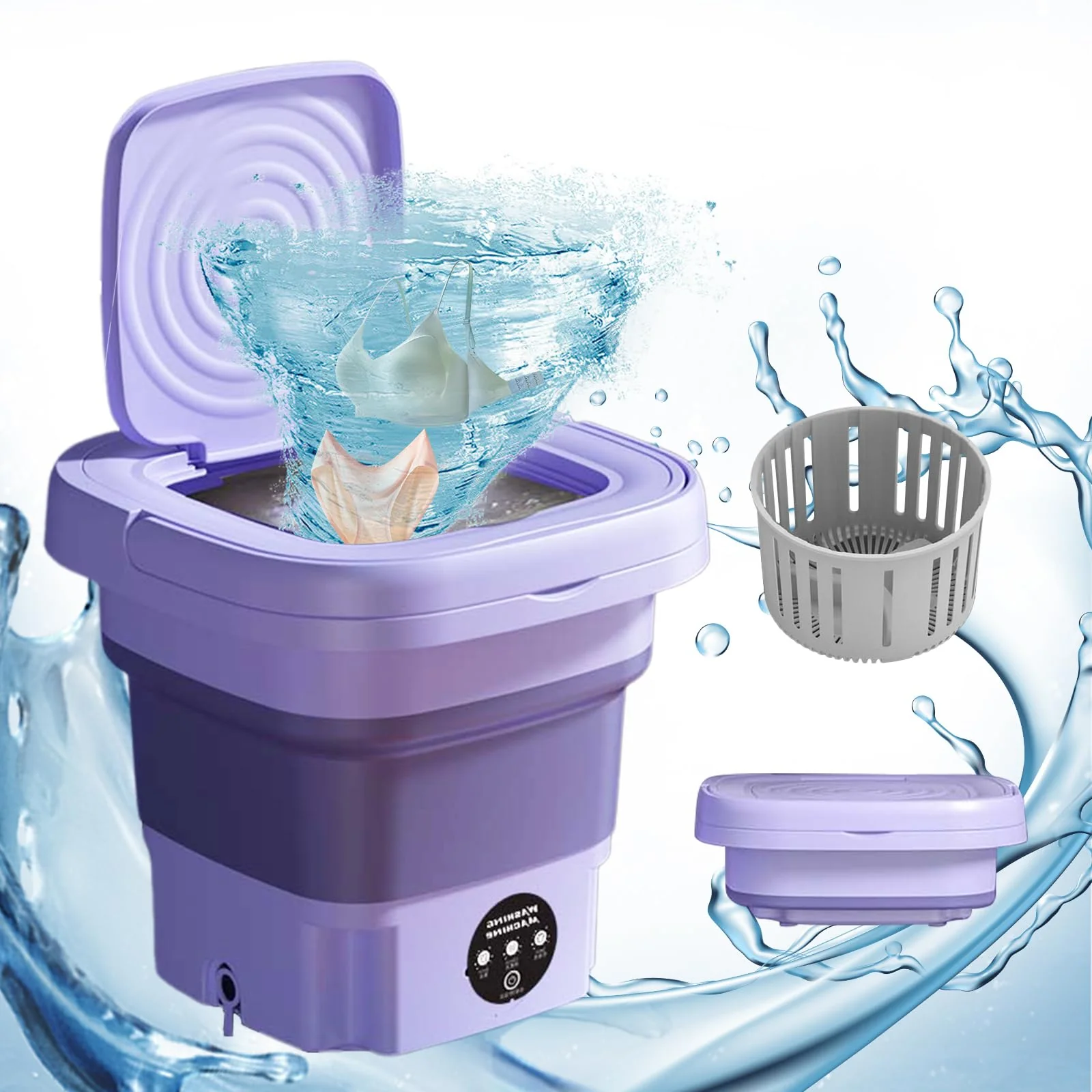 Faltbare Mini Waschmaschine 8L, 2 in 1 Faltbare Tragbare Mobile Washing Machine Klein, Effiziente Kleine Waschmaschine für Babykleidung, Unterwäsche, Camping, Wohnmobile, Geschenke, Reisen (Lila) - Image 5