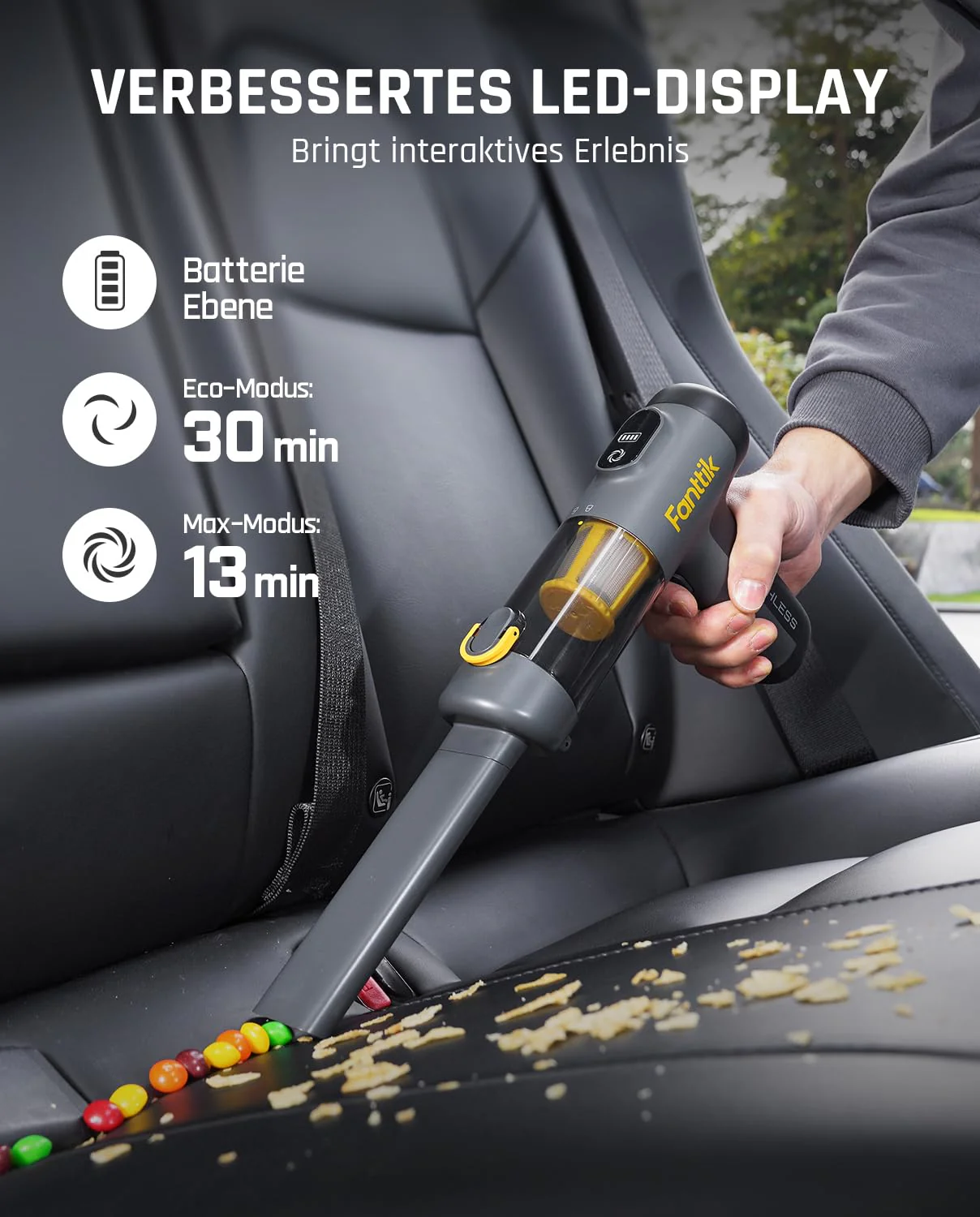 Fanttik Slim V9 Mix Auto-Staubsauger, 4-in-1 kabelloser Handstaubsauger, 12000 PA Hochleistungs-Handstaubsauger Tragbarer Staubsauger für den Innenraum von Autos und zu Hause - Image 6