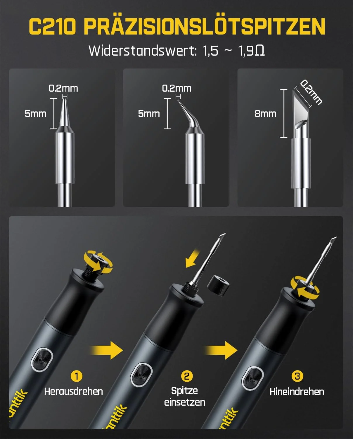 Fanttik T1 Max Präzisions Lötkolben Set, kabelloser Lötkolben, 7 Sek. schnelles Aufheizen,6 Temperatur Einstellbar 200~450 ℃, 4 Lötspitzen (C210), 360° drehbarer Ständer, Lötkolben für Reparaturen - Image 7