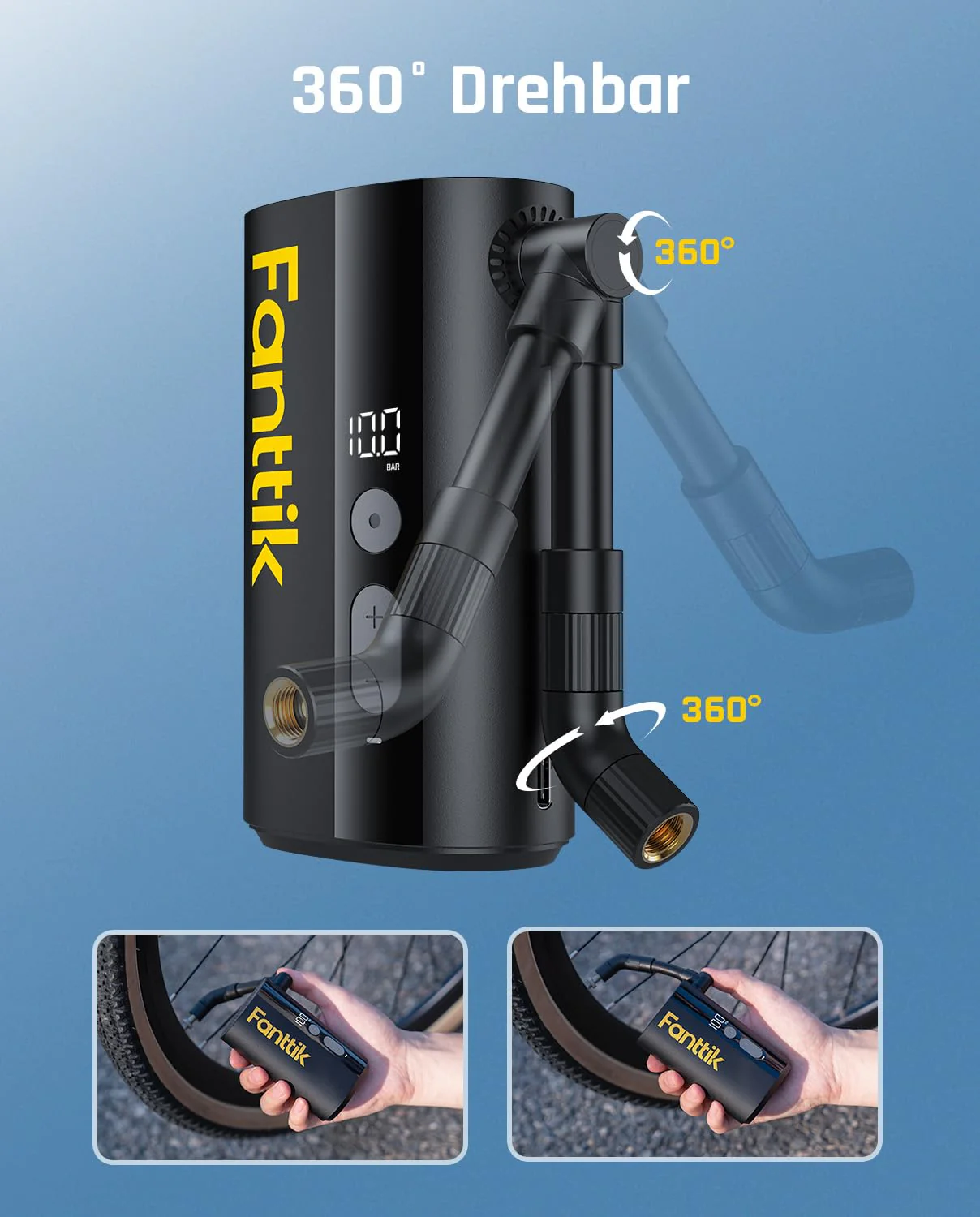 Fanttik X9 Ace Mini Fahrradpumpe, Akku Kompressor, 32s Schnellaufblasbare Elektrische Fahrradpumpe, 150 PSI Luftpumpe mit Presta- und Schrader-Ventil, für Rennrad, Mountainbike, E-Bike, Stadtrad - Image 2