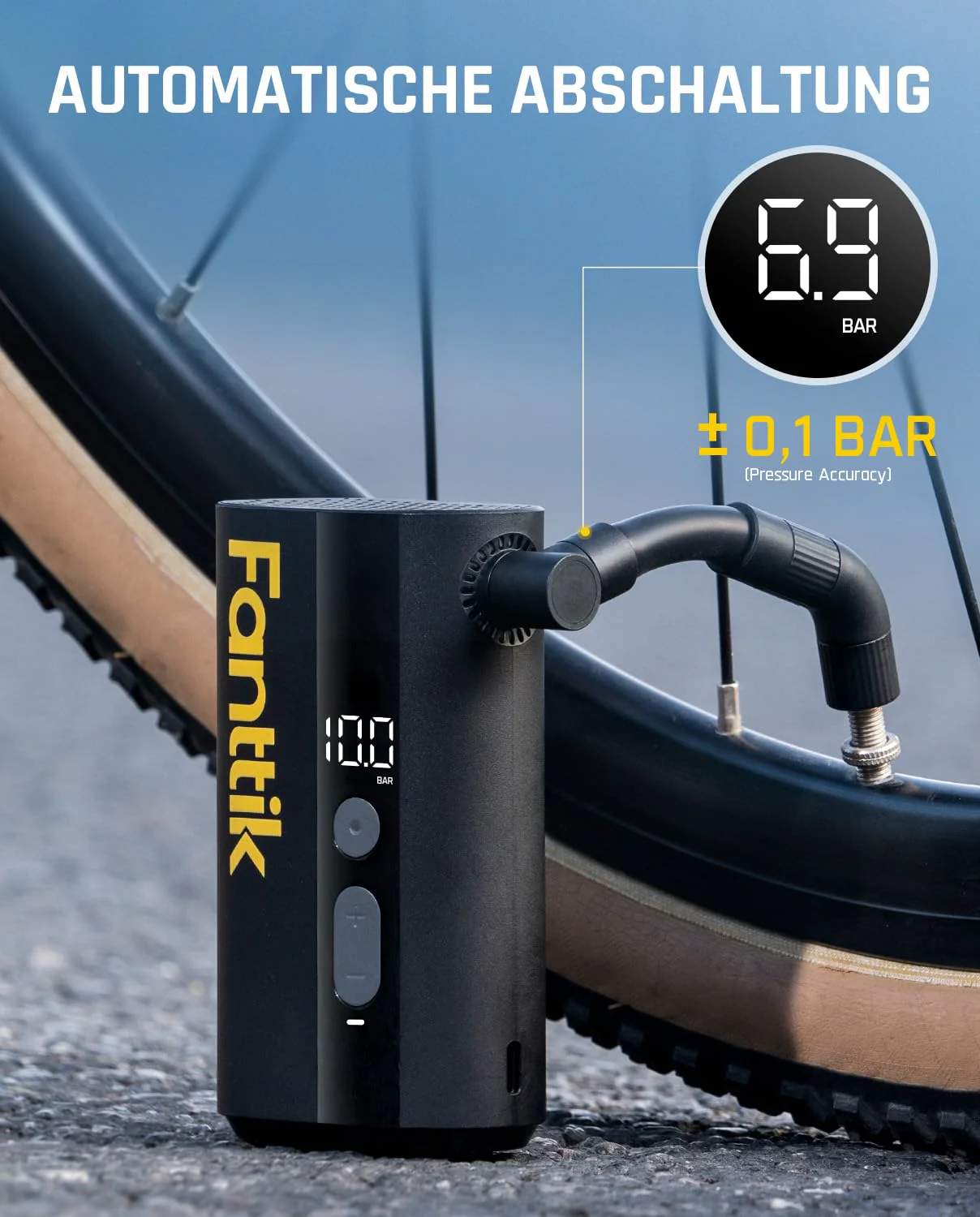 Fanttik X9 Ace Mini Fahrradpumpe, Akku Kompressor, 32s Schnellaufblasbare Elektrische Fahrradpumpe, 150 PSI Luftpumpe mit Presta- und Schrader-Ventil, für Rennrad, Mountainbike, E-Bike, Stadtrad - Image 4