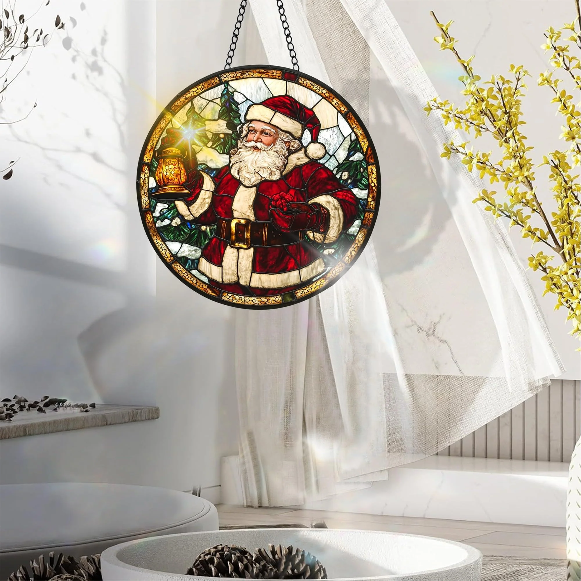 Farbenfroher Acryl-Sonnenfänger, Weihnachts-Fensterdekoration zum Aufhängen, mit bedrucktem Buntglas-Design, Sonnenfänger, Regenbogenmacher, Wandkunst, Geschenkidee und Gartendekoration, für drinnen - Image 4