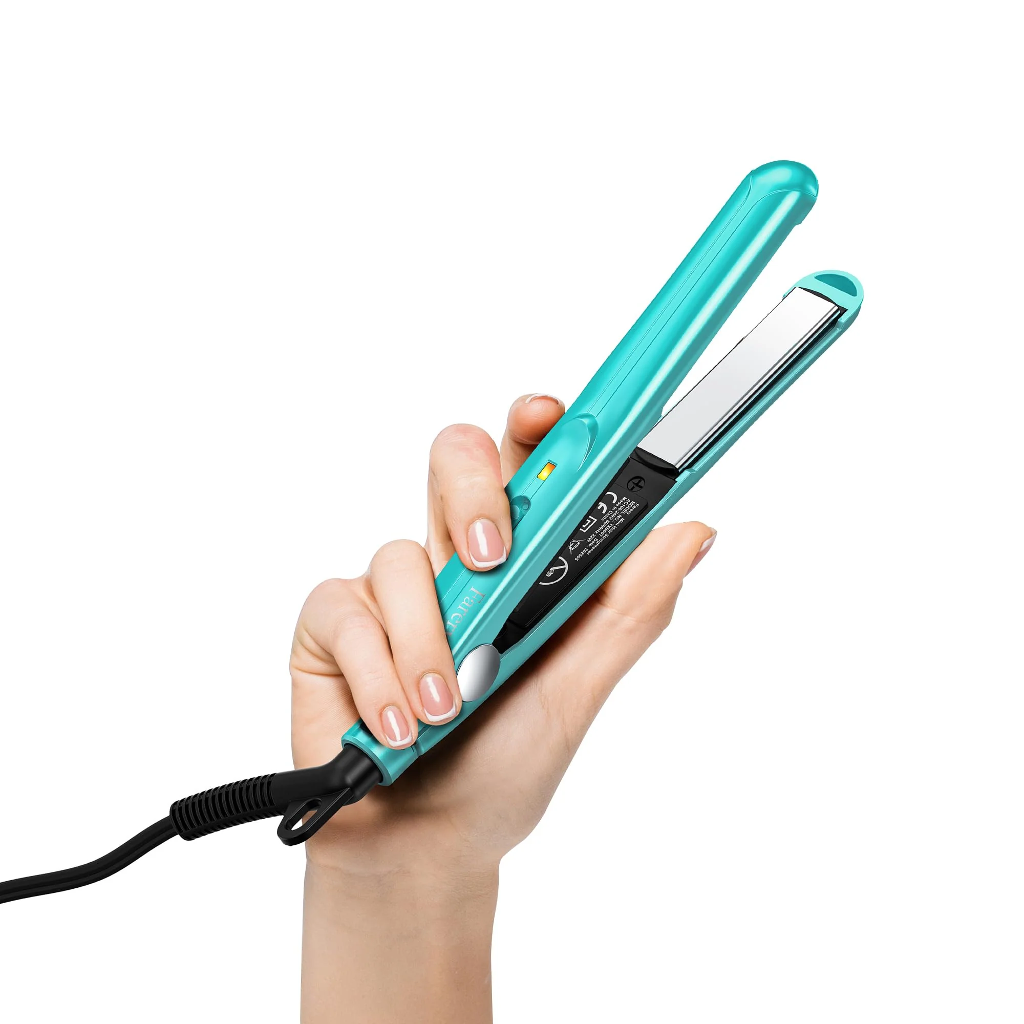 Farery Mini-Haarglätter, Keramik-Mini-Glätteisen für kurzes Haar/Locken, Pony, leicht und tragbar, kleine Glätteisen, weltweite Spannung für Reisen, Aufbewahrungstasche, blau
