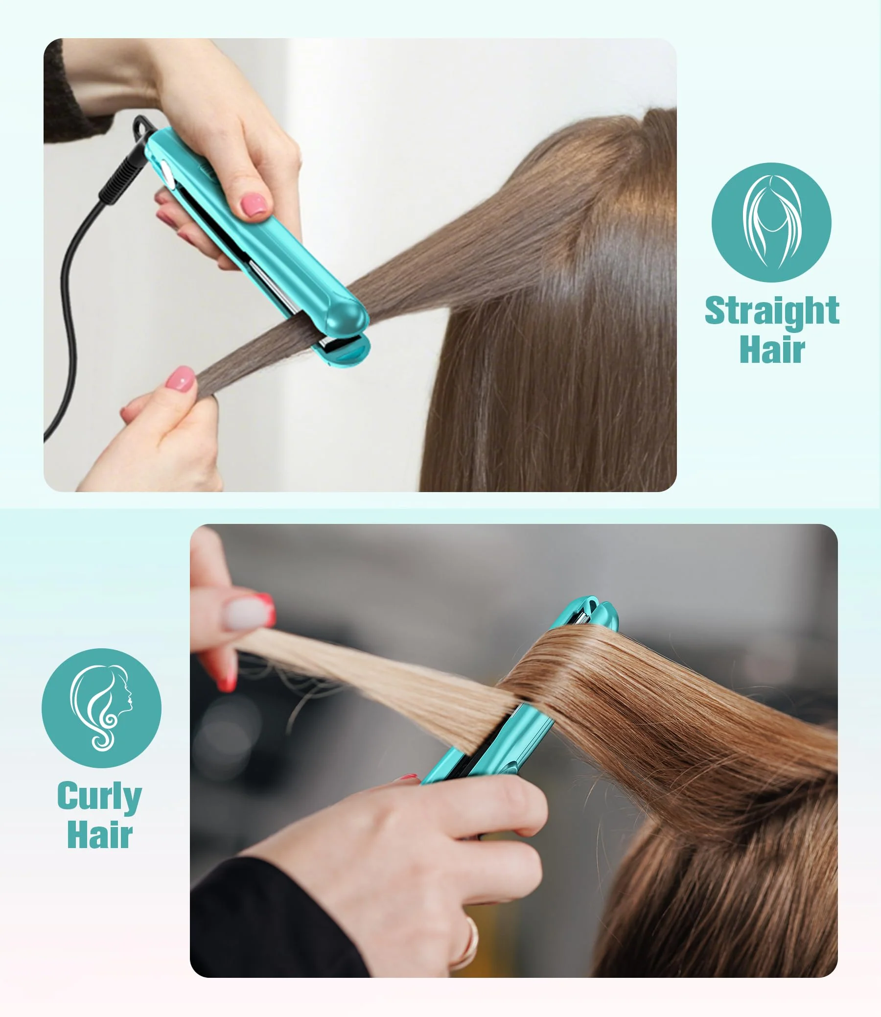 Farery Mini-Haarglätter, Keramik-Mini-Glätteisen für kurzes Haar/Locken, Pony, leicht und tragbar, kleine Glätteisen, weltweite Spannung für Reisen, Aufbewahrungstasche, blau - Image 4