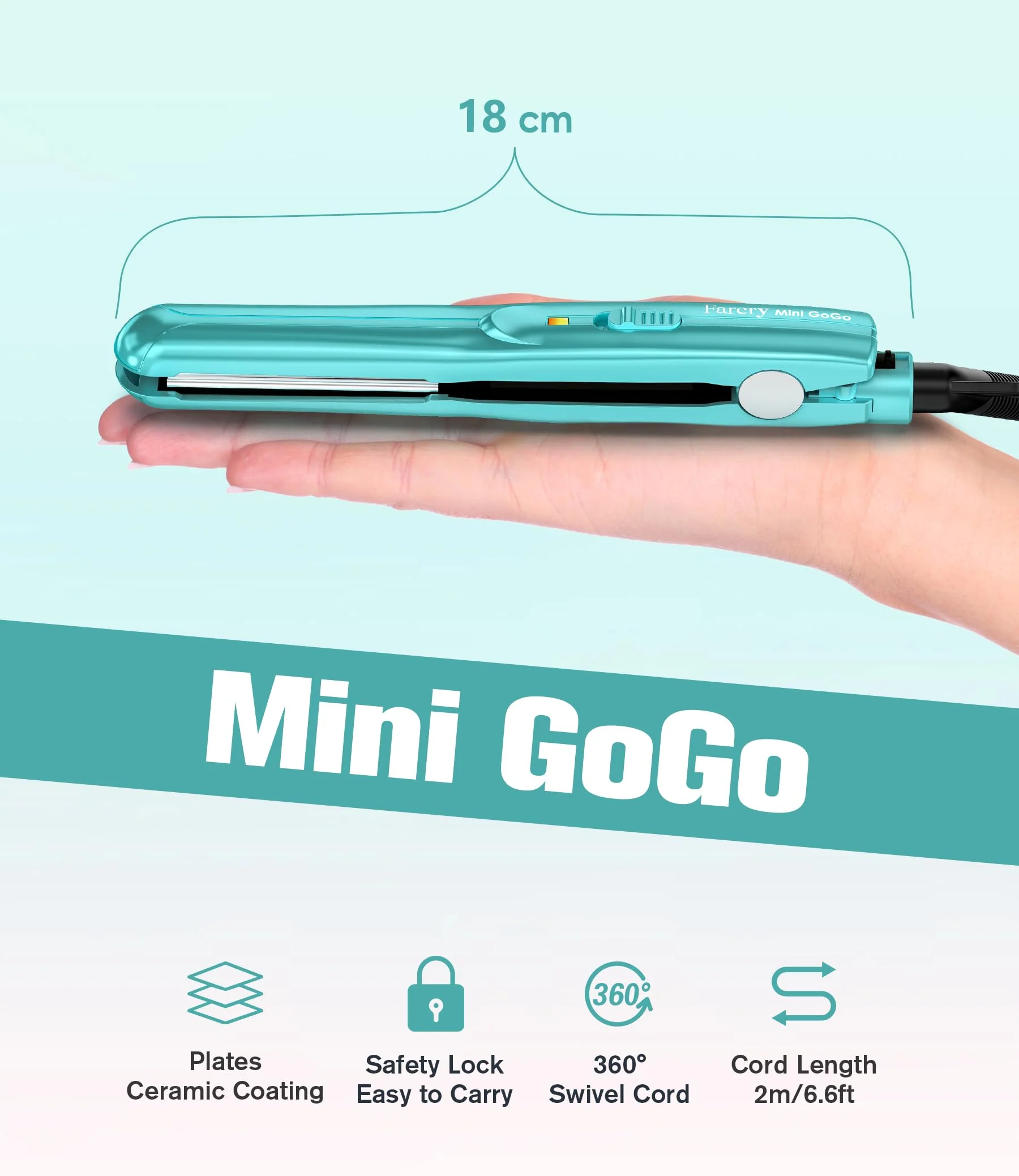 Farery Mini-Haarglätter, Keramik-Mini-Glätteisen für kurzes Haar/Locken, Pony, leicht und tragbar, kleine Glätteisen, weltweite Spannung für Reisen, Aufbewahrungstasche, blau - Image 5
