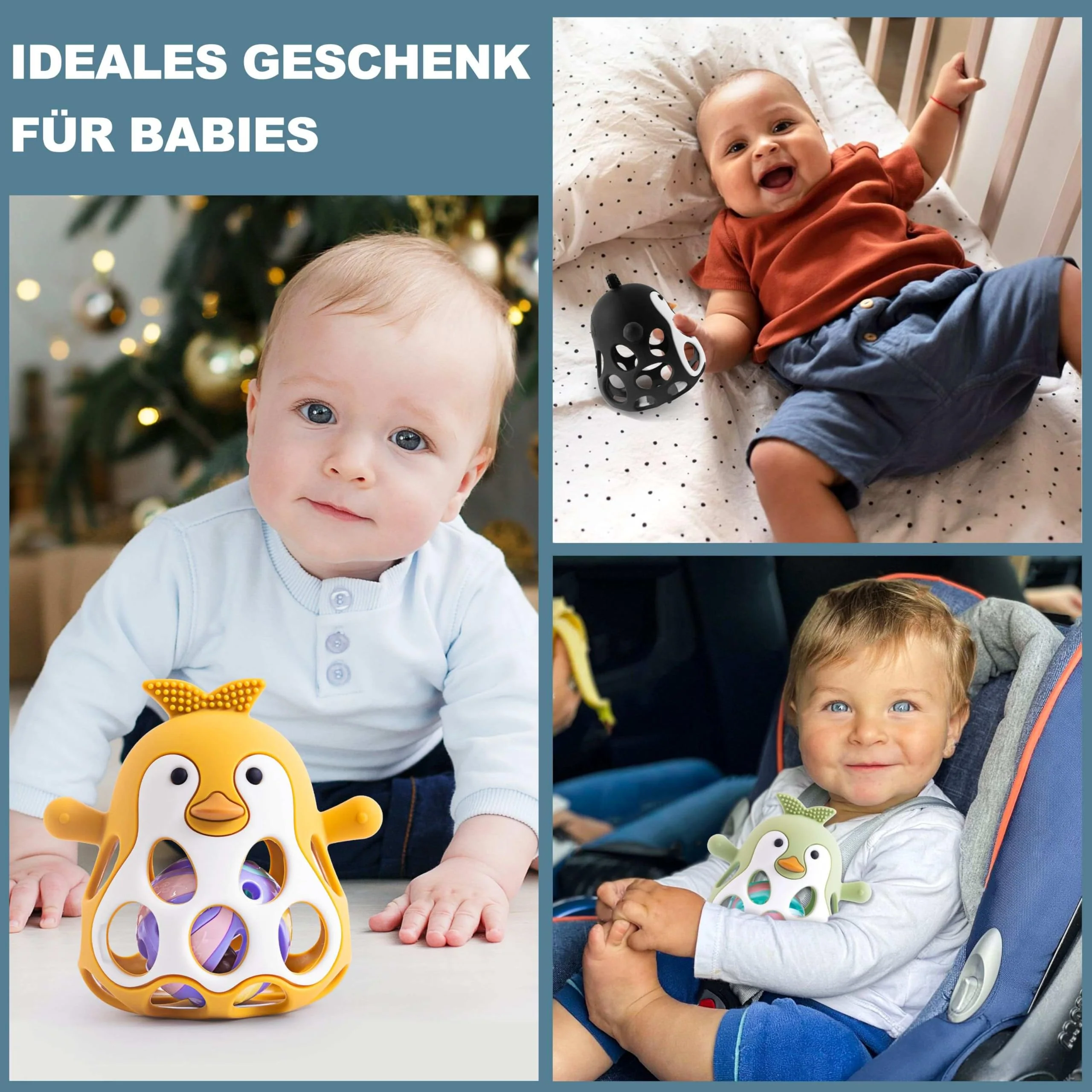Farout Pinguin Rassel - Beißring Baby & Montessori Spielzeug - Oball Motorikspielzeug Babyrassel für Babyspielzeug ab 3 Monate, Geschenk für Jungen & Mädchen. (Dark Pink) - Image 4