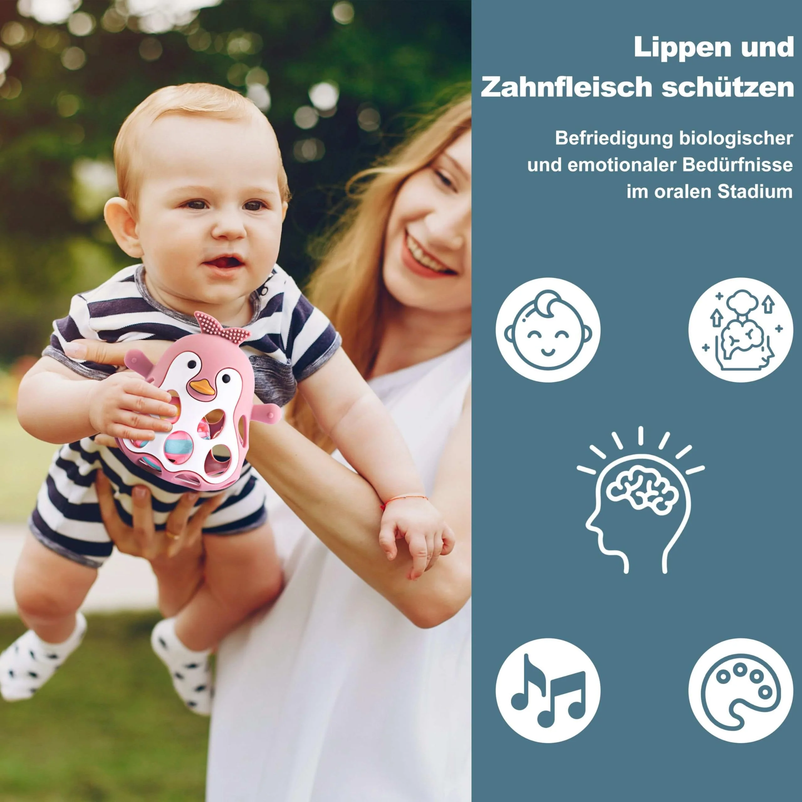 Farout Pinguin Rassel - Beißring Baby & Montessori Spielzeug - Oball Motorikspielzeug Babyrassel für Babyspielzeug ab 3 Monate, Geschenk für Jungen & Mädchen. (Dark Pink) - Image 6