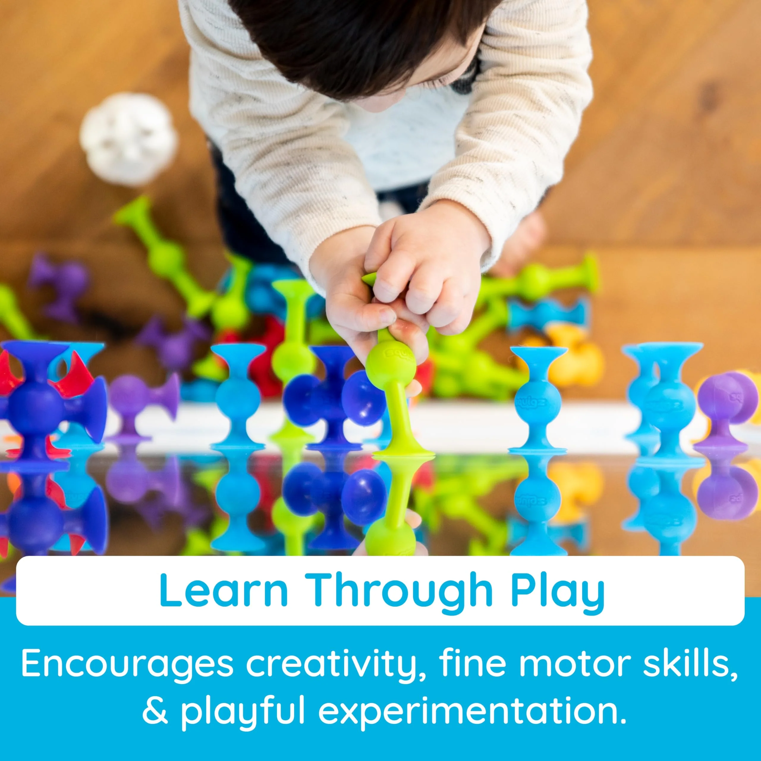 Fat Brain Squigz Starter 22-teiliges Set, Vorschulspielzeug für Kinder, Saugspielzeug-Set, Sortier- und Stapelspielzeug, Vorschul-Badespielzeug, innovatives Spielzeug für Kinder ab 3 Jahren und älter. - Image 5