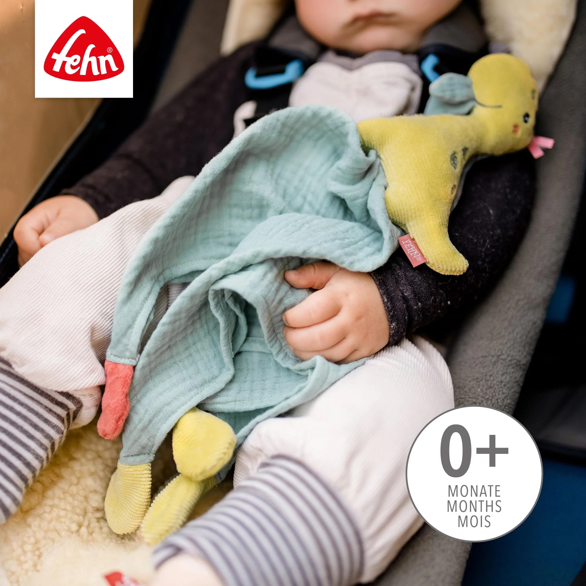 Fehn 051032 Schmusetuch Dino – Spielkamerad, Einschlafhilfe & Stofftier-Schnuffeltuch mit Baumwolle-Musselintuch & Spielfigur zum Knuddeln, Greifen & Liebhaben – für Babys & Kleinkinder ab 0+ Monaten - Image 5