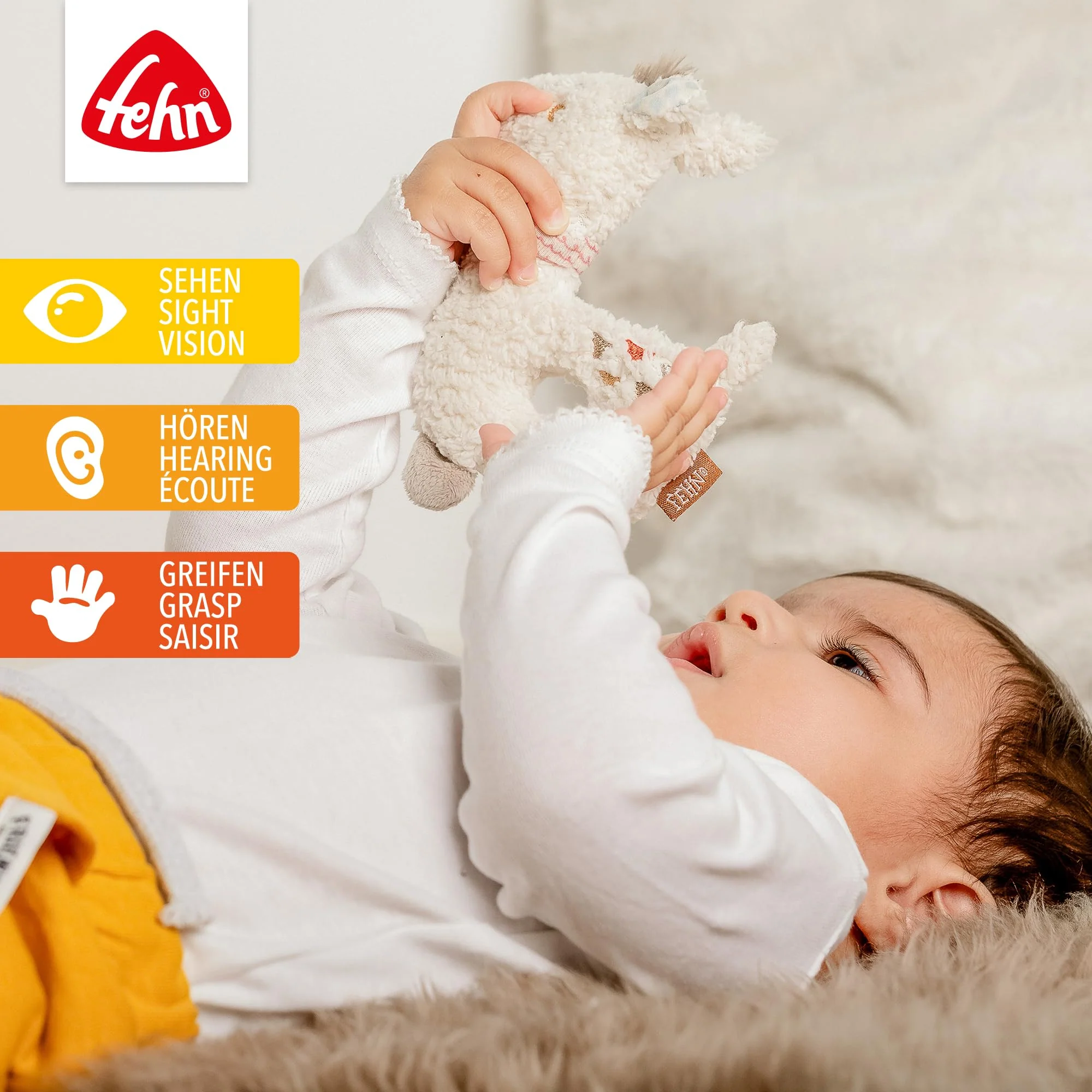 Fehn 058154 Ring-Greifling Lama/Motorikspielzeug mit Rassel – Treuer Begleiter für Babys und Kleinkinder ab 0+ Monaten - Image 6