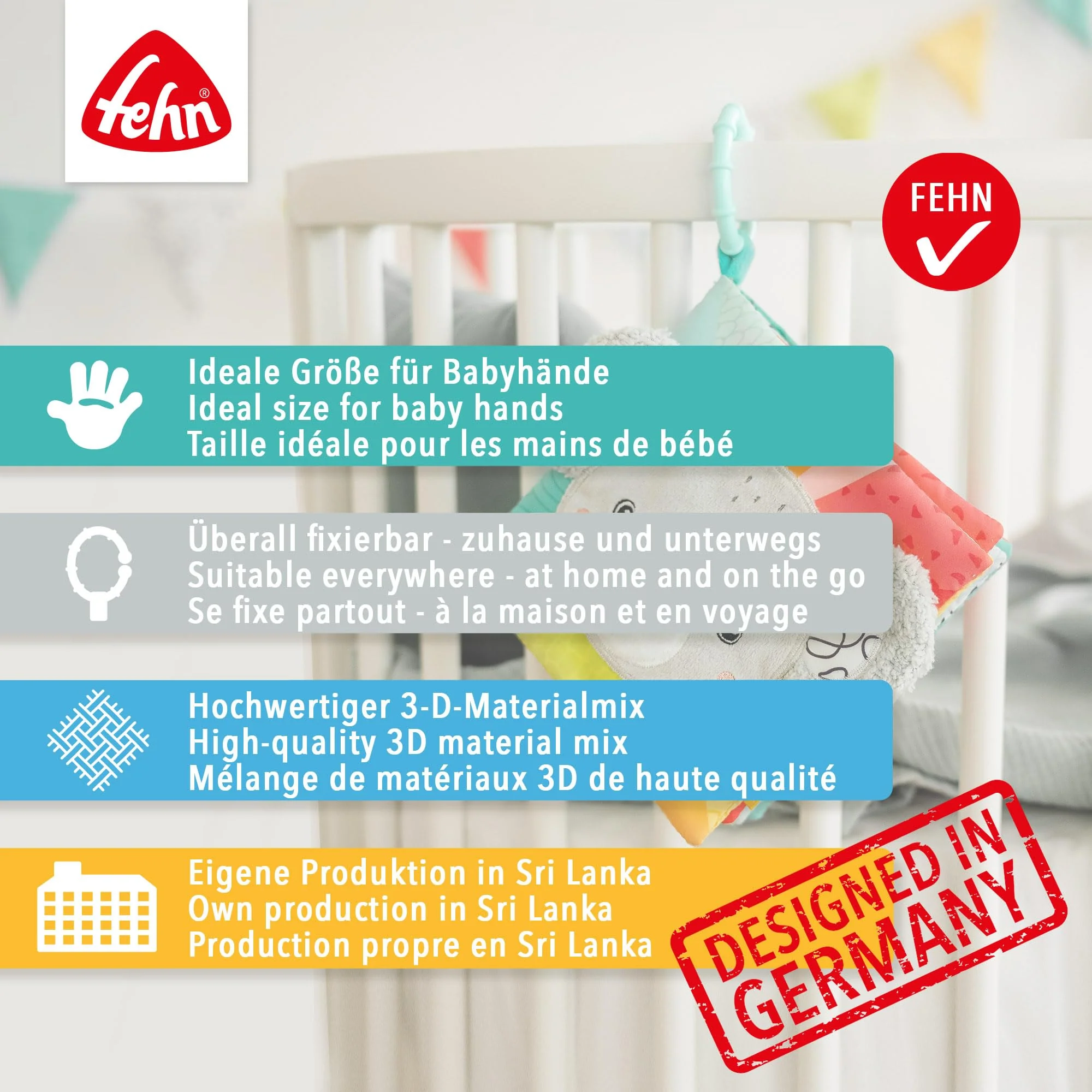 Fehn 071139 Soft-Bilderbuch Fuchs – Fühlbuch aus Stoff mit Waldtier Motiven - 8 Seiten mit Quietsche, Raschelpapier und Spiegel für Babys und Kleinkinder ab 0+ Monaten – Maße: 11x11cm - Image 2