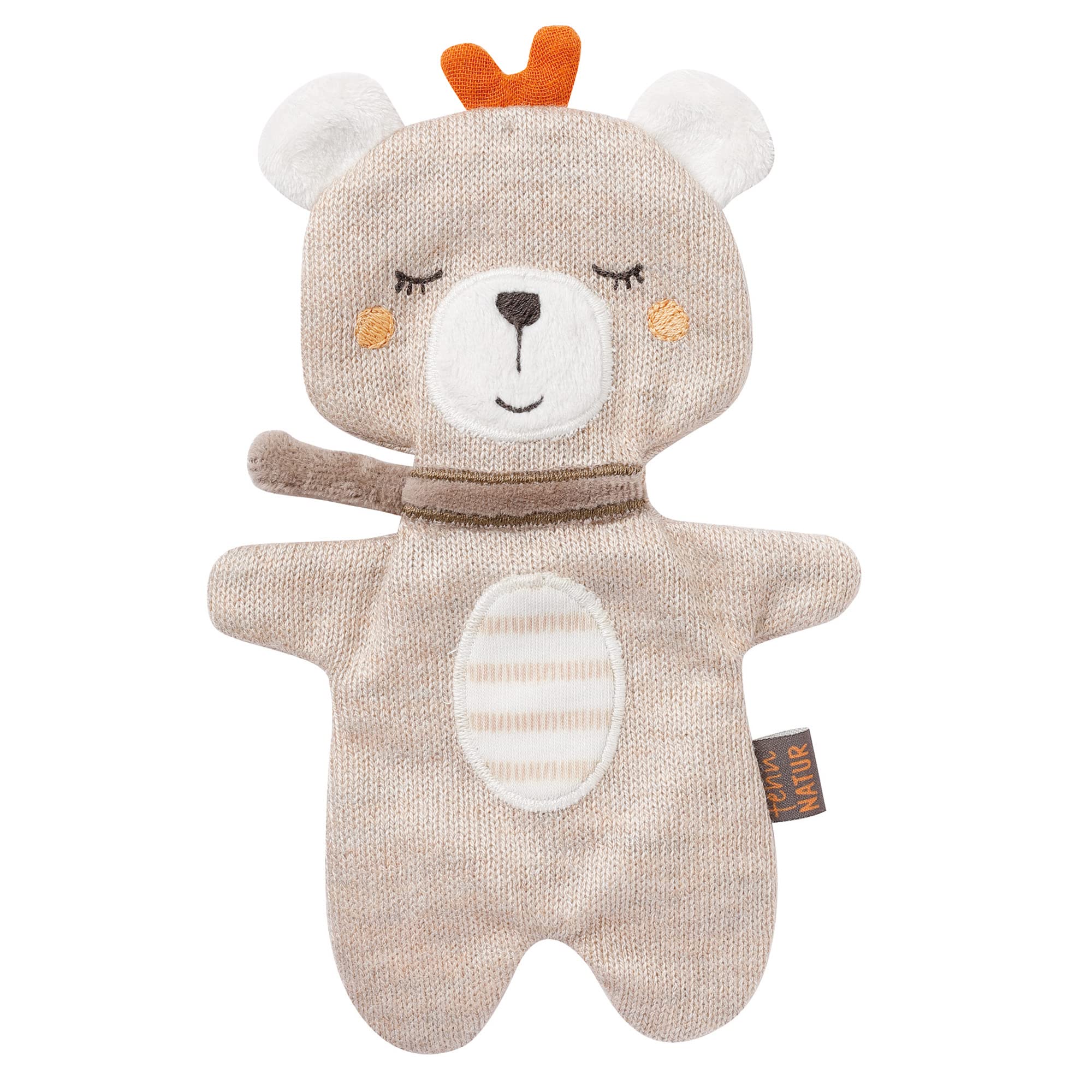 Fehn Knister Teddybär fehnNATUR - Activity Baby Raschel Spielzeug aus Baumwolle aus biologischem Anbau - zum Greifen und Spielen - Babyspielzeug - Motorikspielzeug für Kleinkinder ab 0+ Monaten