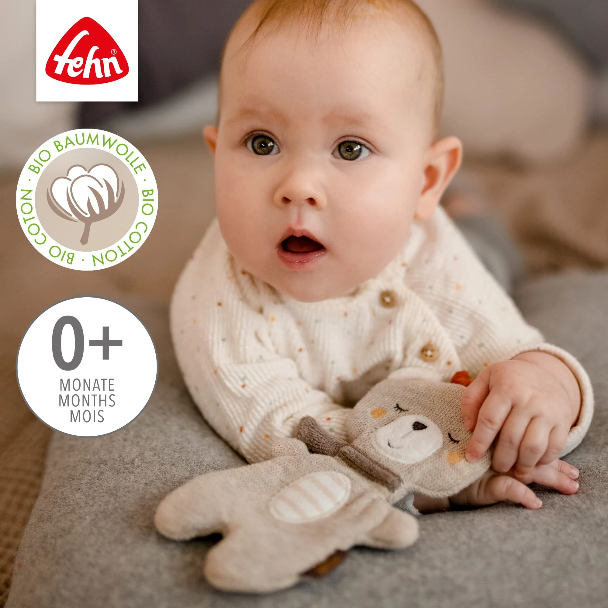 Fehn Knister Teddybär fehnNATUR - Activity Baby Raschel Spielzeug aus Baumwolle aus biologischem Anbau - zum Greifen und Spielen - Babyspielzeug - Motorikspielzeug für Kleinkinder ab 0+ Monaten - Image 5