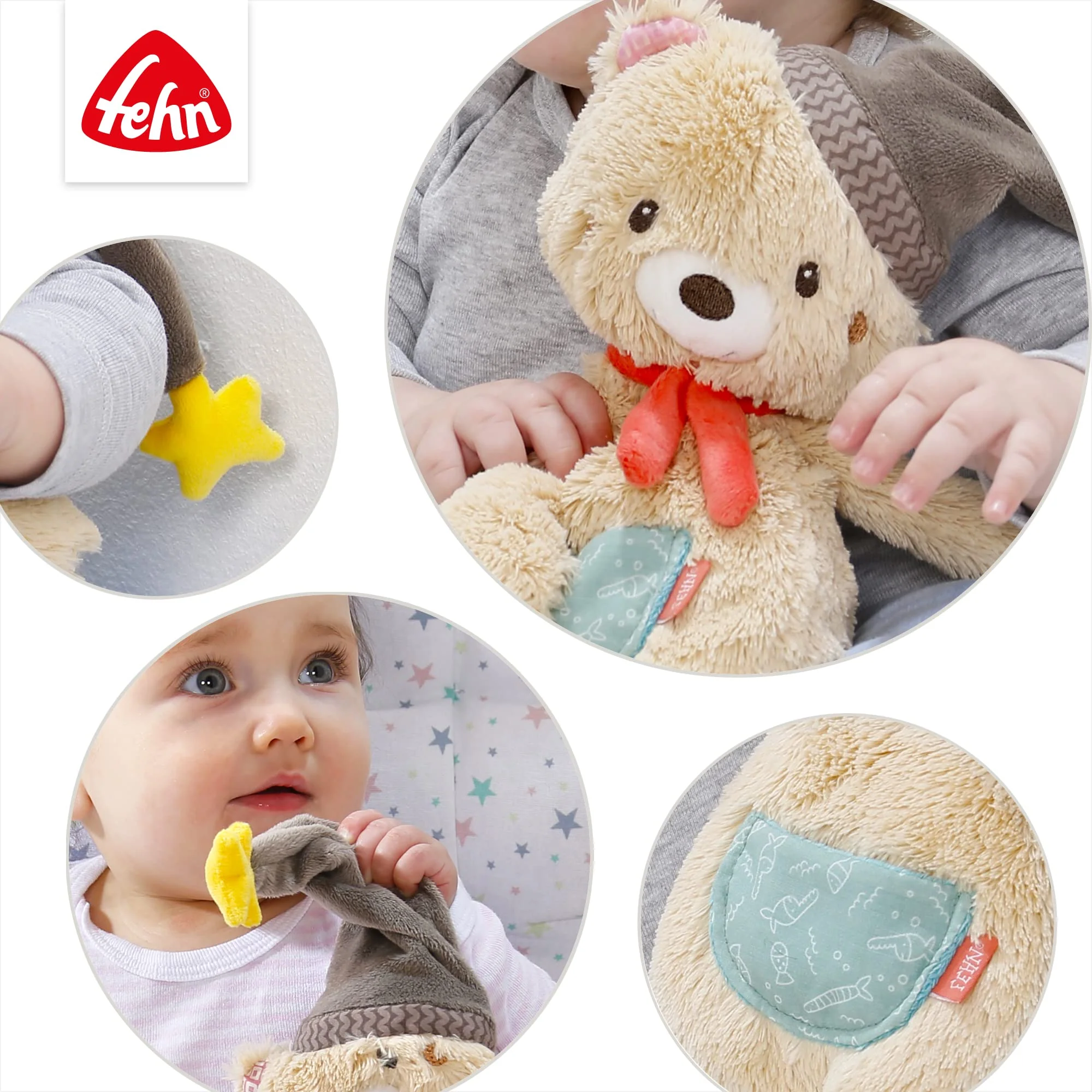 Fehn Kuscheltier Bär Bruno – Weicher Teddybär für Neugeborene als Einschlafhilfe - Stofftier zum Greifen, Fühlen und Knuddeln – Plüschtier Teddy geeignet für Babys und Kleinkinder ab 0+ Monaten - Image 4