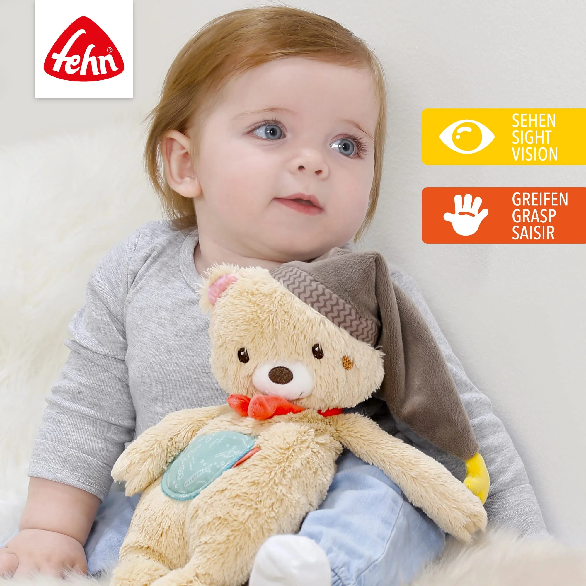 Fehn Kuscheltier Bär Bruno – Weicher Teddybär für Neugeborene als Einschlafhilfe - Stofftier zum Greifen, Fühlen und Knuddeln – Plüschtier Teddy geeignet für Babys und Kleinkinder ab 0+ Monaten - Image 6