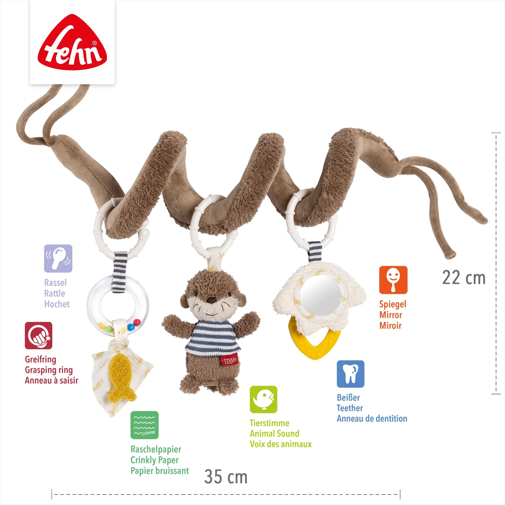 Fehn Otter Aktivitäty-Spirale, Motorikspielzeug mit Lernfunktionen zum Berühren, Fühlen und Spielen, für zu Hause und zum Mitnehmen, für Babys ab der Geburt - Image 4
