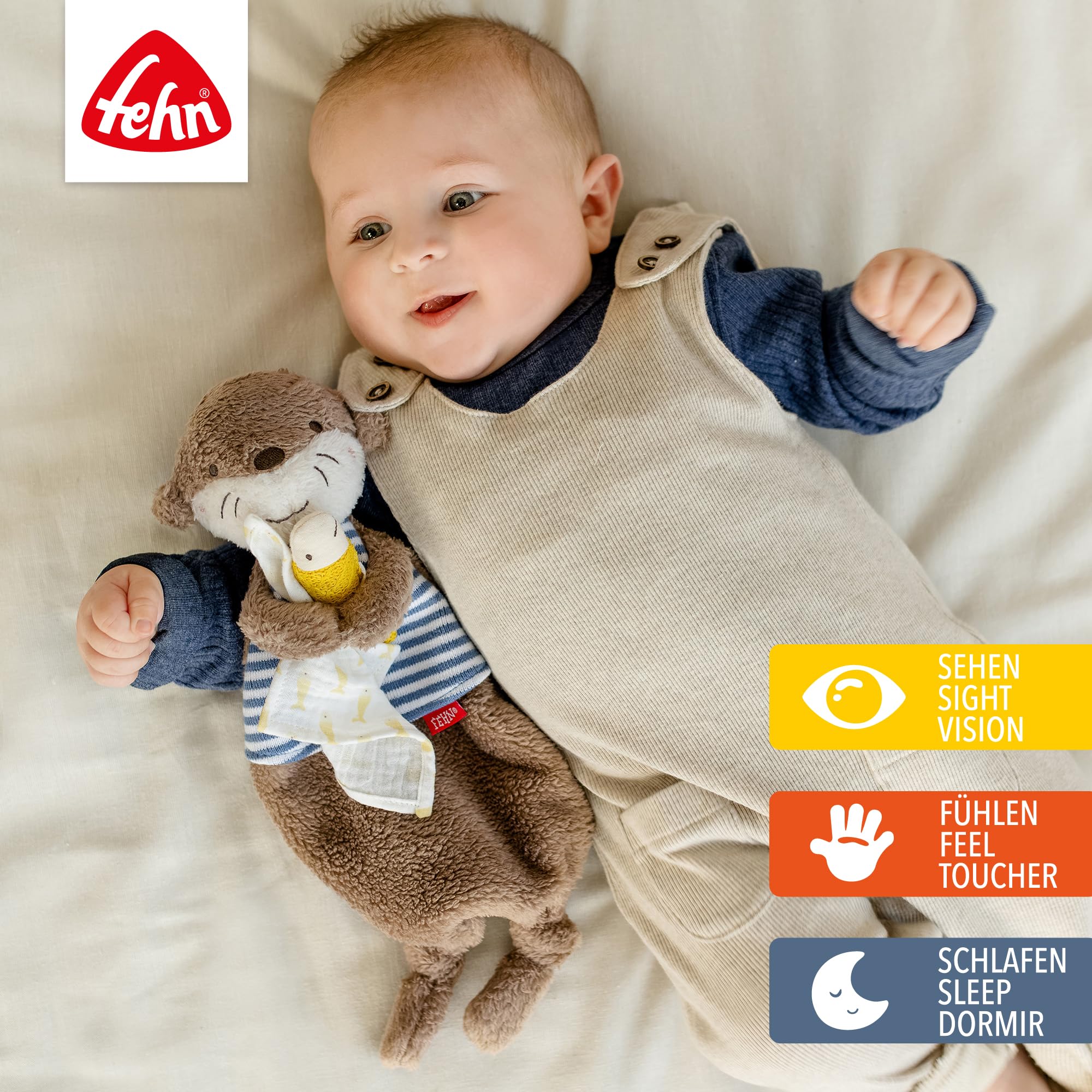 Fehn Schmusetuch Otter – Spielkamerad, Einschlafhilfe & Stofftier-Schnuffeltuch mit Otter-Köpfchen zum Greifen, Fühlen, Knuddeln und Liebhaben für Babys und Kleinkinder ab 0+ Monaten - Image 6
