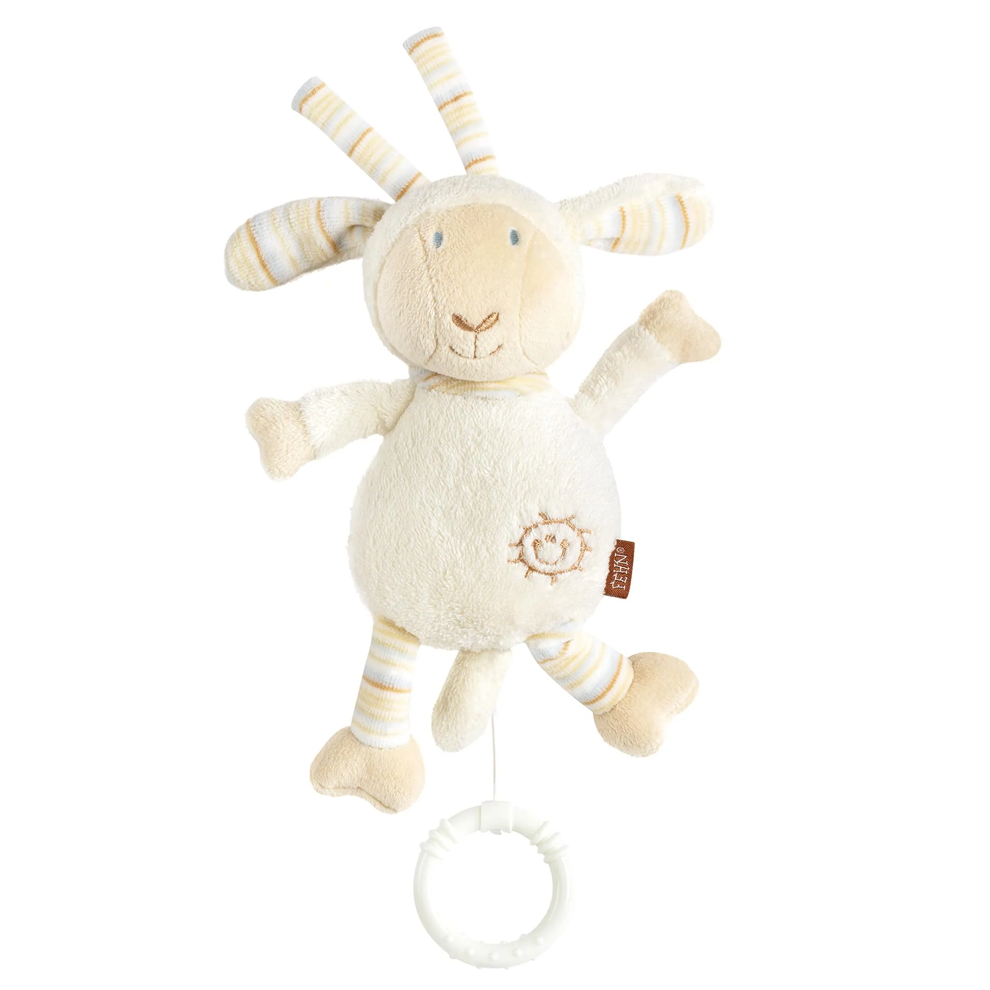 Fehn Spieluhr Baby Einschlafhilfe Schaf - Kuscheltier mit Befestigung - Einschlafhilfe Melodie Brahms Wiegenlied - Babyspielzeug für Unterwegs & Zuhause - Musikspielzeug für Babys & Kinder