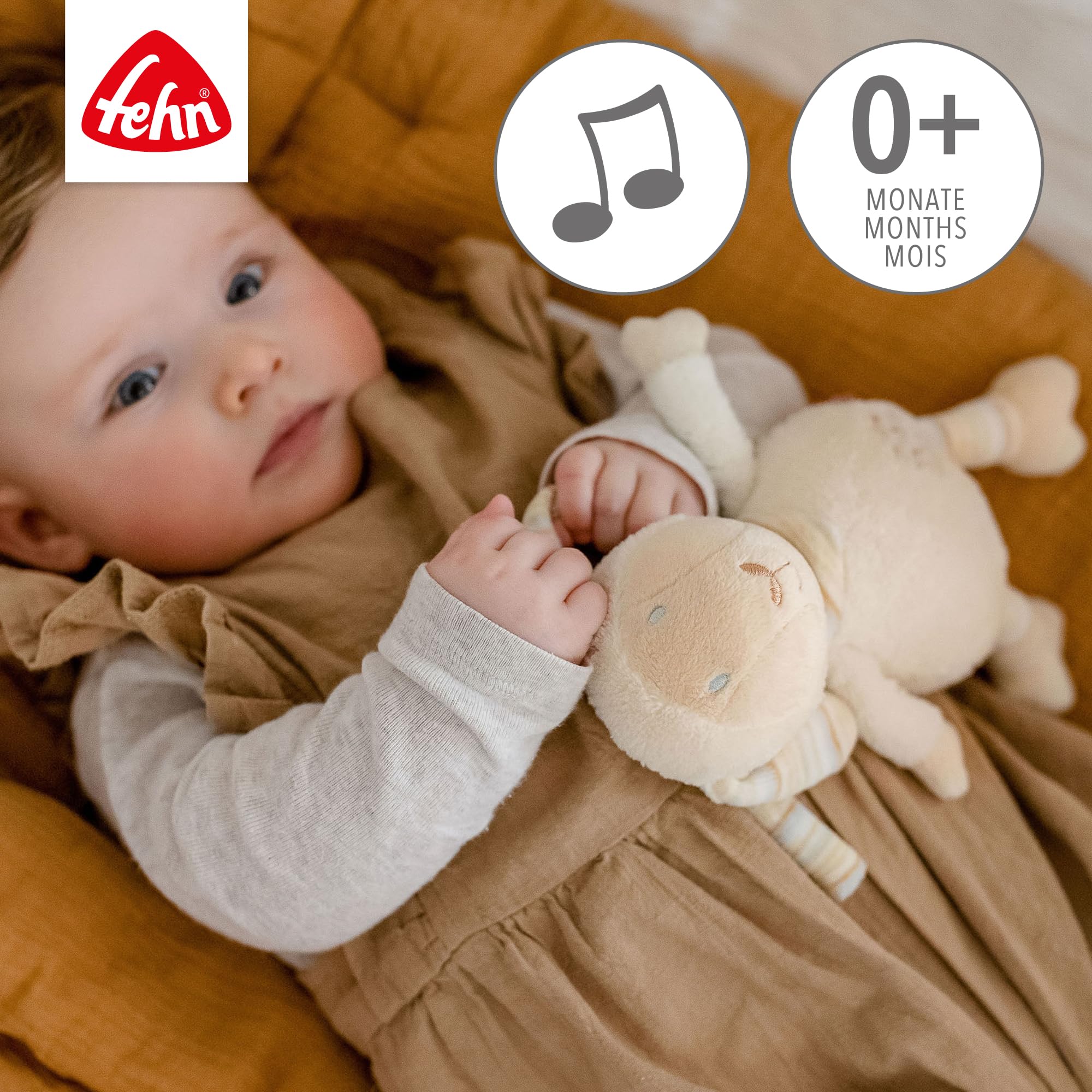 Fehn Spieluhr Baby Einschlafhilfe Schaf - Kuscheltier mit Befestigung - Einschlafhilfe Melodie Brahms Wiegenlied - Babyspielzeug für Unterwegs & Zuhause - Musikspielzeug für Babys & Kinder - Image 5