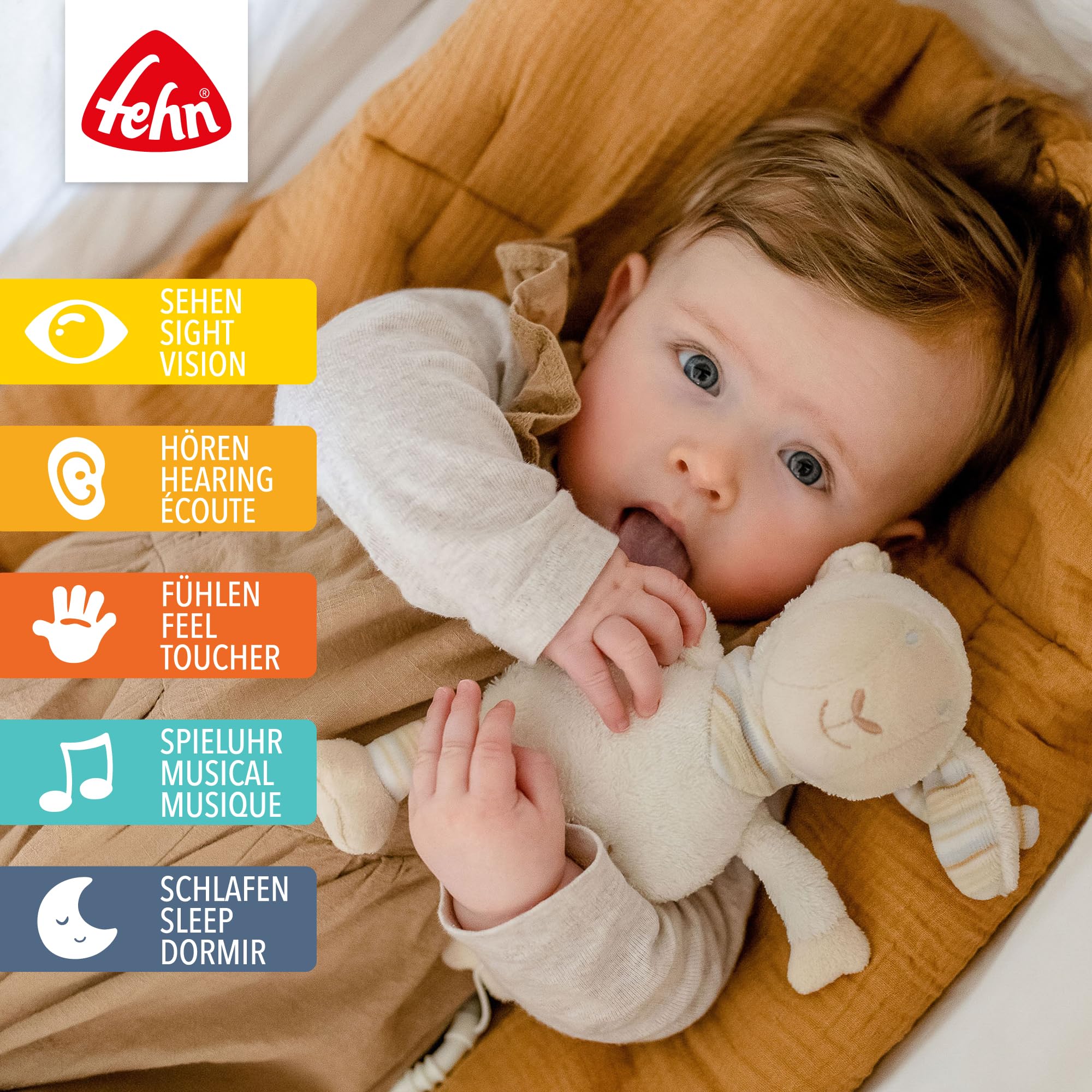 Fehn Spieluhr Baby Einschlafhilfe Schaf - Kuscheltier mit Befestigung - Einschlafhilfe Melodie Brahms Wiegenlied - Babyspielzeug für Unterwegs & Zuhause - Musikspielzeug für Babys & Kinder - Image 6