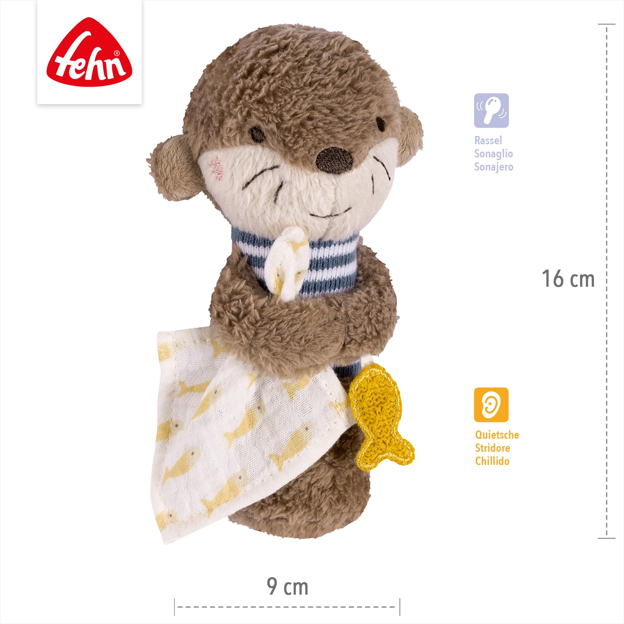 Fehn Stabgreifling Otter – Kuscheltier-Greifling zum Rasseln, Quietschen, Fühlen, Spielen – ein treuer Begleiter für Babys und Kleinkinder ab 0+ Monaten - Image 4
