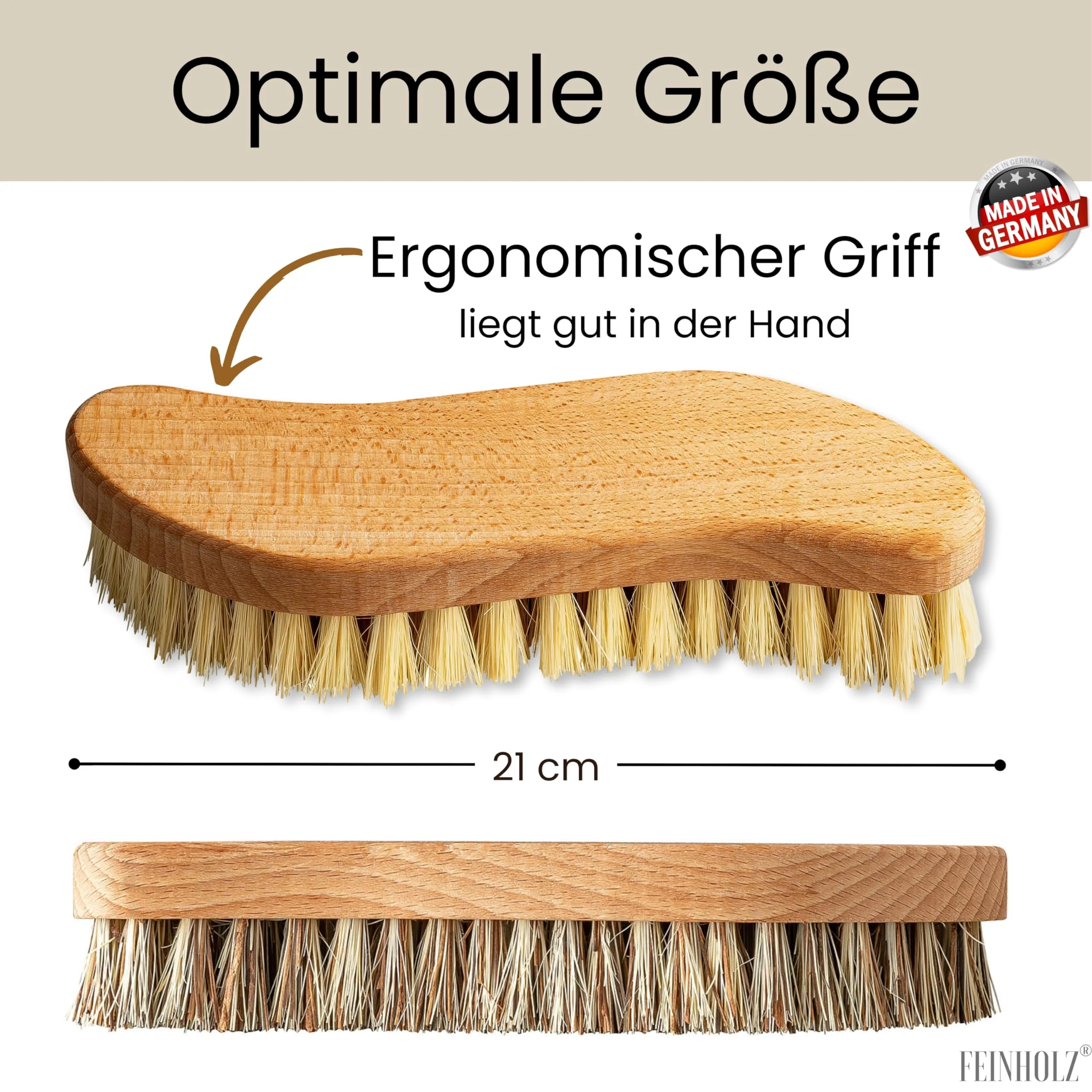 FEINHOLZ® 2er Set Wurzelbürste mit Naturborsten hart & weich, plastikfrei Made in Germany, Reinigungsbürste, Scheuerbürste, Teppichbürste, Putzbürste, Schrubber, Bürste Reinigung, Cleaning Brush - Image 5