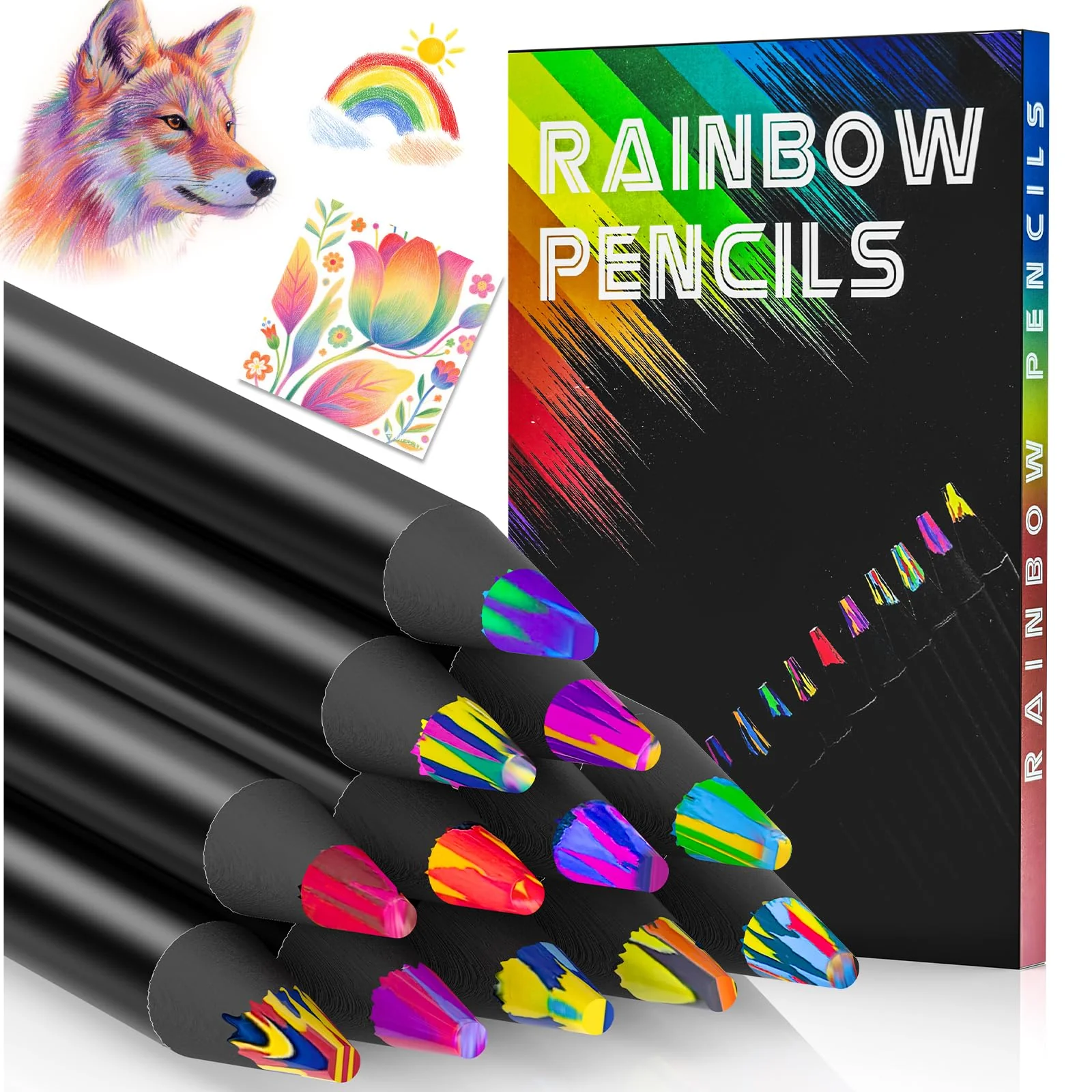 FeinKulturia Regenbogenstifte 12 Mehrfarbiger Buntstift Jumbo, Einschulung Mädchen, Stifte Kinder Erwachsene Geschenk für Zeichnen Künstlerbedarf Bastelset Mitgebsel Kindergeburtstag Schultüte Füllung