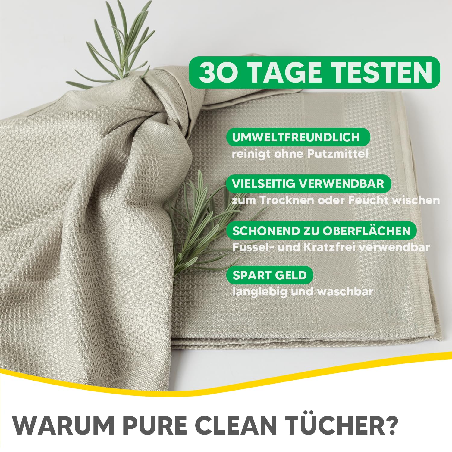 fenchi's AUSTRIA PureClean Mikrofasertücher 60x40 – Fenstertuch Streifenfrei, Putzlappen Küche - Reinigungstücher und Putztücher ohne Putzmittel (Yellow/Blue/Mint 3er Set) - Image 3
