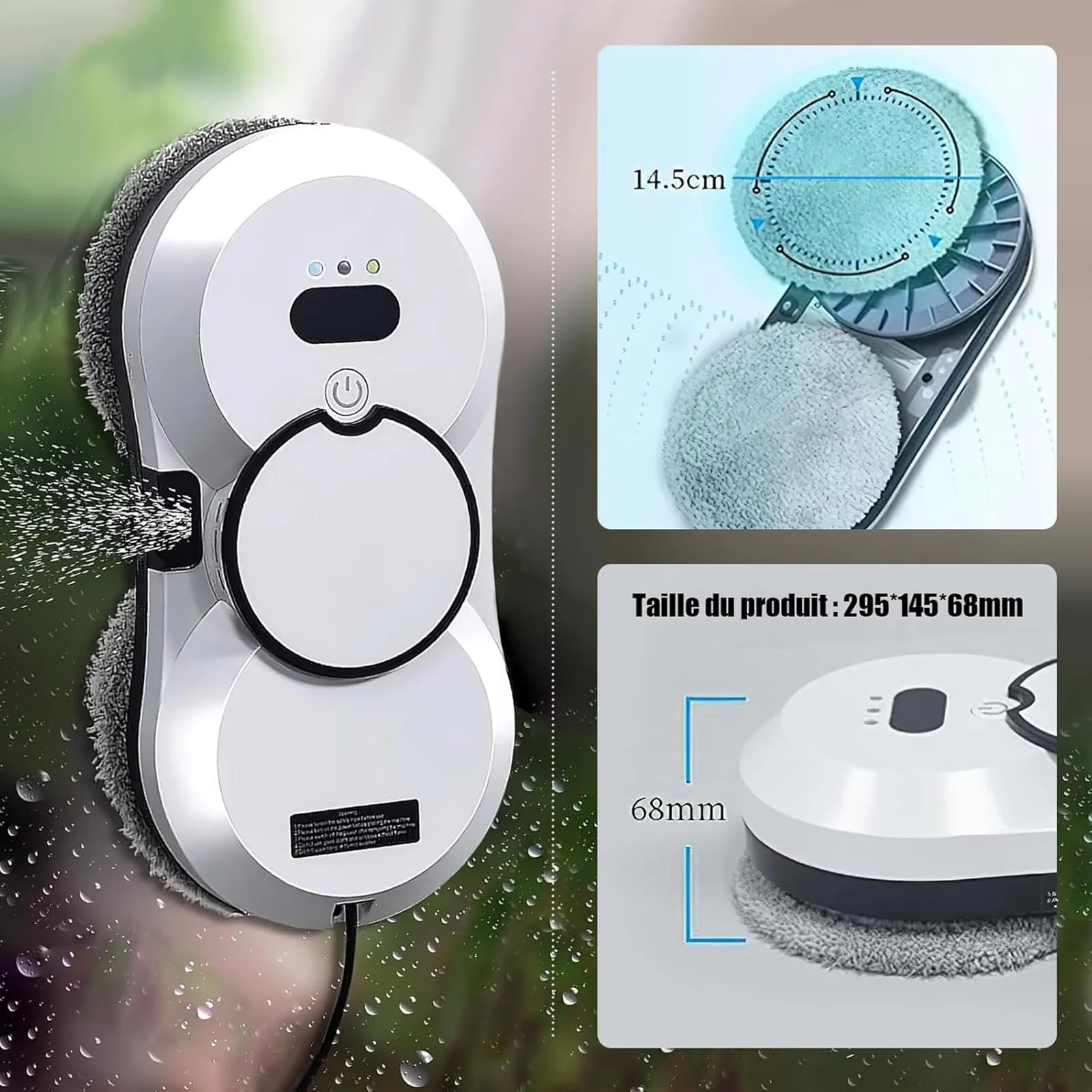 Fensterputzroboter mit Sprühfunktion, 5600PA Elektrischer Fensterputzer, Intelligente Navigation, Fernbedienung, mit 10 Tüchern, Fensterreiniger Roboter Automatischer Für Glatte Oberflächen (5600Pa) - Image 3