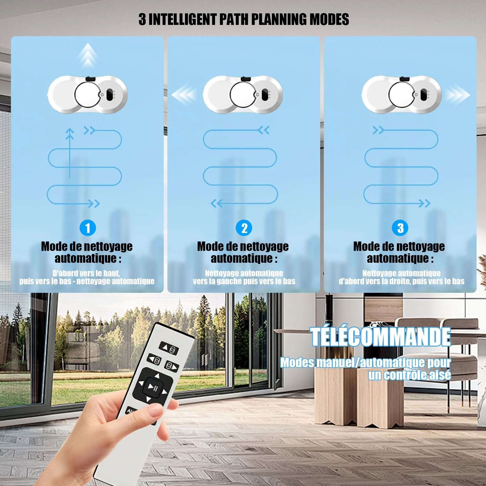 Fensterputzroboter mit Sprühfunktion, 5600PA Elektrischer Fensterputzer, Intelligente Navigation, Fernbedienung, mit 10 Tüchern, Fensterreiniger Roboter Automatischer Für Glatte Oberflächen (5600Pa) - Image 4