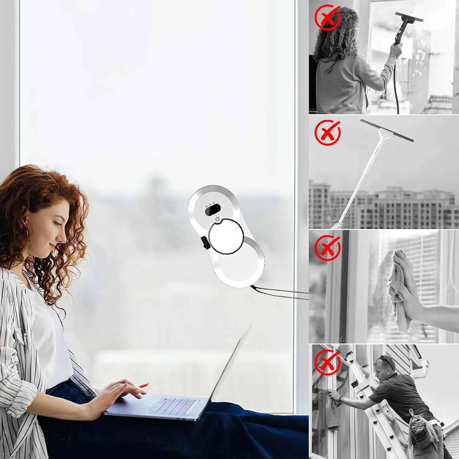 Fensterputzroboter mit Sprühfunktion, 5600PA Elektrischer Fensterputzer, Intelligente Navigation, Fernbedienung, mit 10 Tüchern, Fensterreiniger Roboter Automatischer Für Glatte Oberflächen (5600Pa) - Image 5
