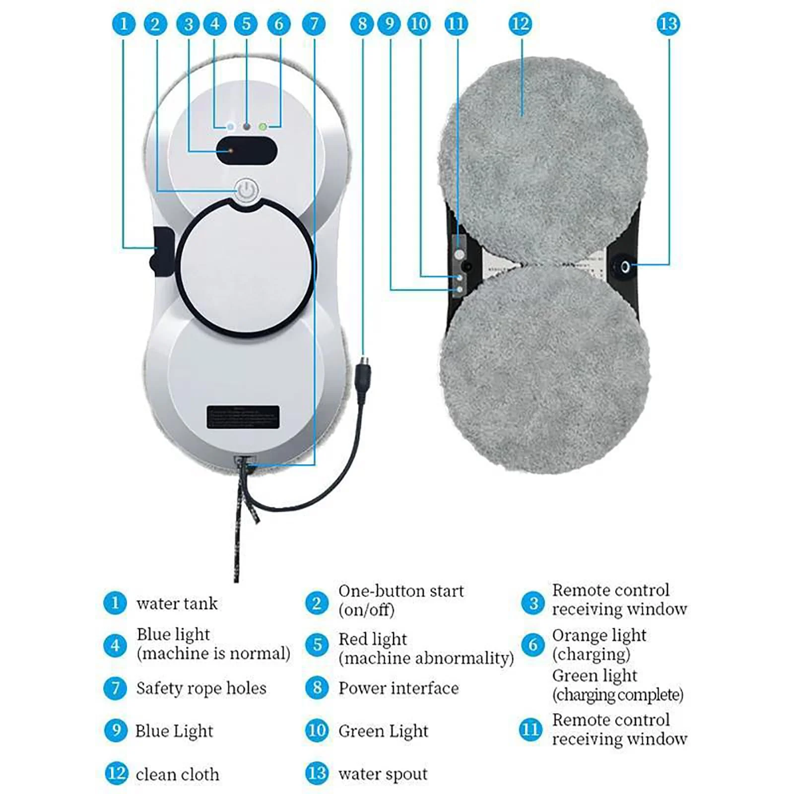 Fensterputzroboter mit Sprühfunktion, 5600PA Elektrischer Fensterputzer, Intelligente Navigation, Fernbedienung, mit 10 Tüchern, Fensterreiniger Roboter Automatischer Für Glatte Oberflächen (5600Pa) - Image 7