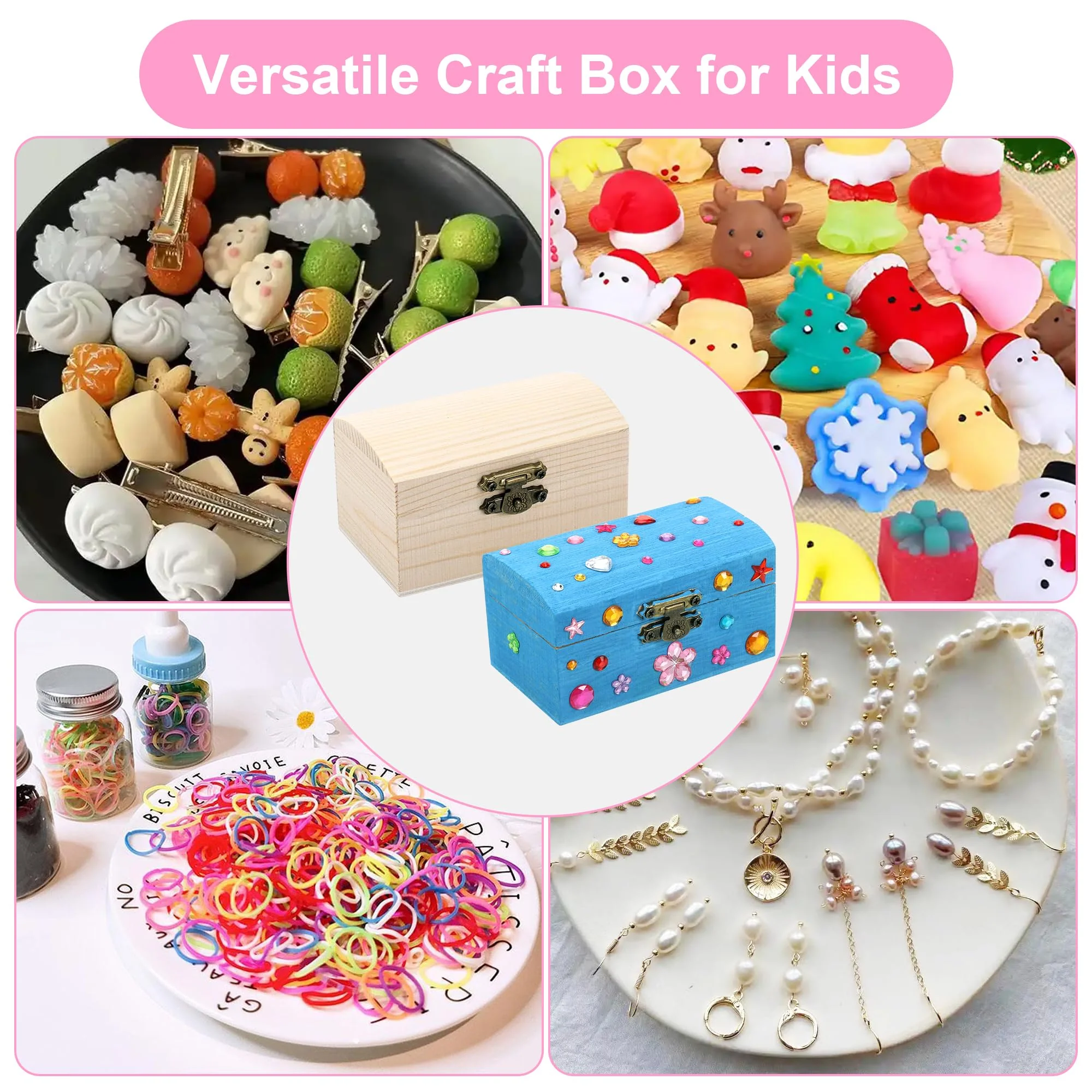 Fentar 10stk Schatztruhe Kindergeburtstag, Schatzkiste Holz Bastelset, Kleine Schatztruhe Kinder, Holzkästchen mit Deckel, Schatzkiste zum Bemalen Kindergeburtstag mit Farbstiften Aufkleber - Image 3