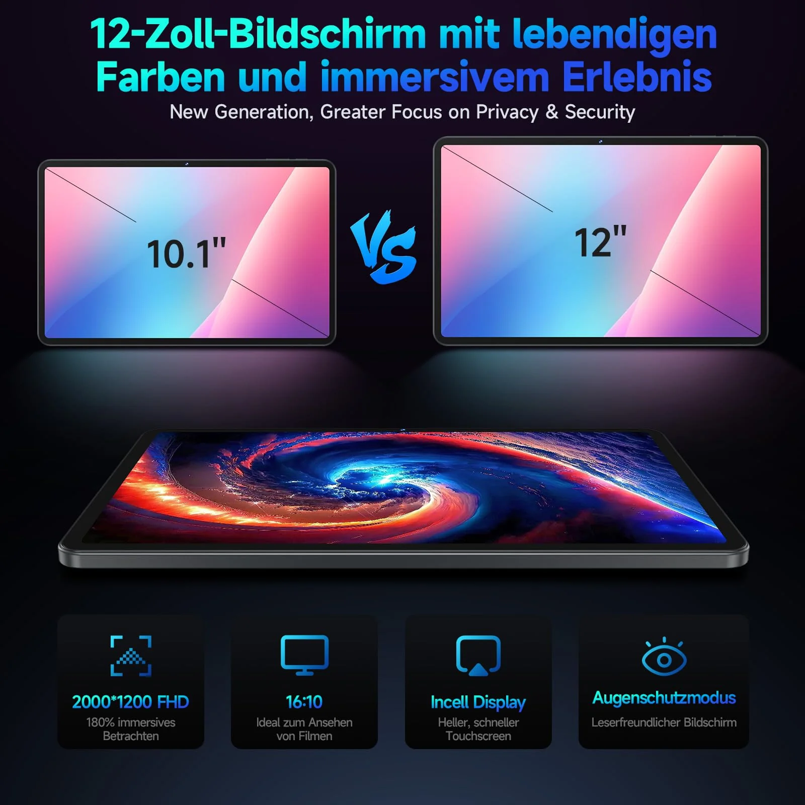 FEONAL Android 15 Tablet 12 Zoll 2K Display Helio G99 Gaming Tablet mit Tastatur/Stift/Maus, Gemini AI, 16(8+8) GB RAM+256GB ROM (2TB TF), 5G WiFi Tablets-PC, 21MP/9000mAh/Widevine L1/GPS/BT5 - Grau - Image 6