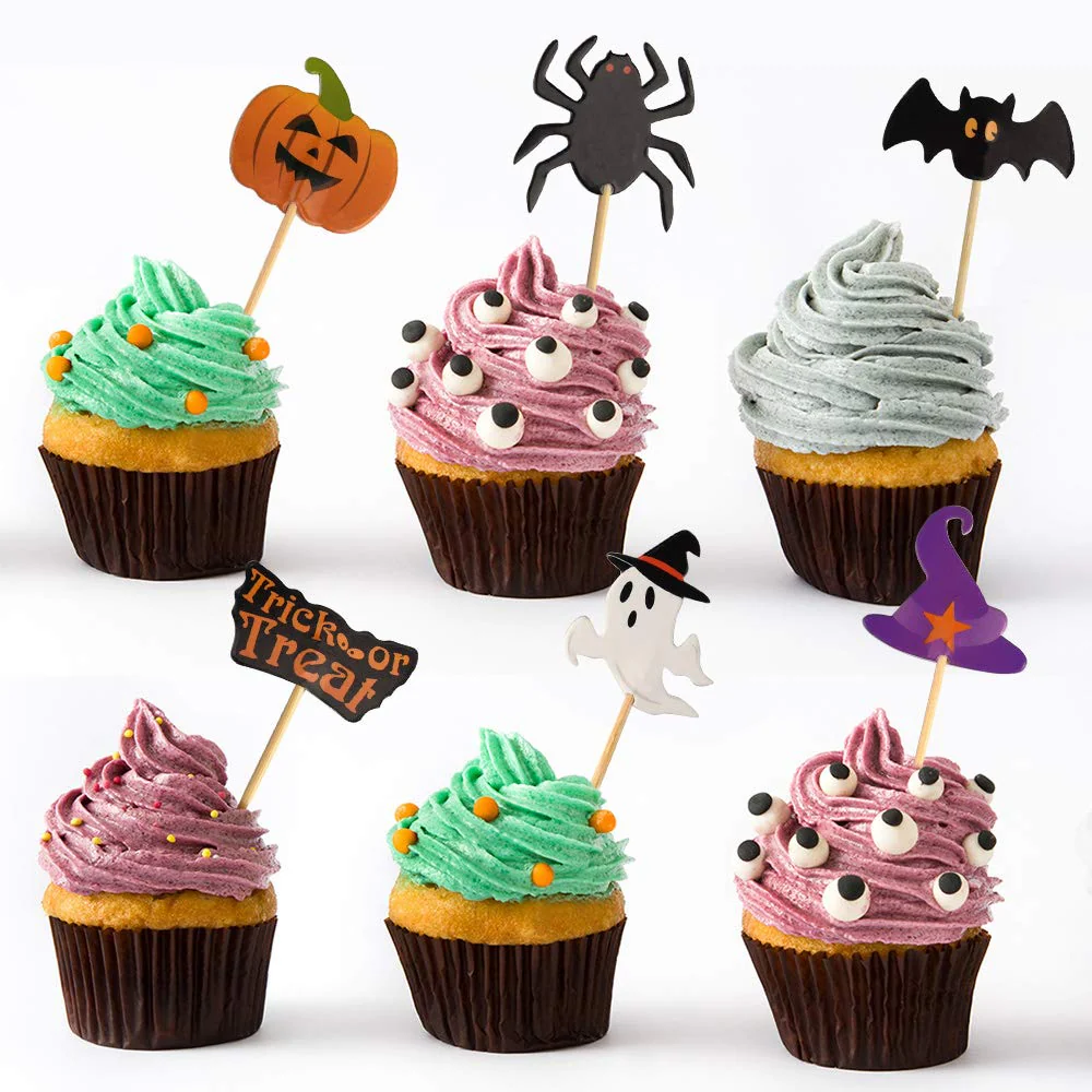 FEPITO 60 Stücke Halloween Cupcake Topper Halloween Zahnstocher Markierungsfahnen Marker für Halloween Party Kuchen Essen Käseplatte Vorspeisen Dekor - Image 3
