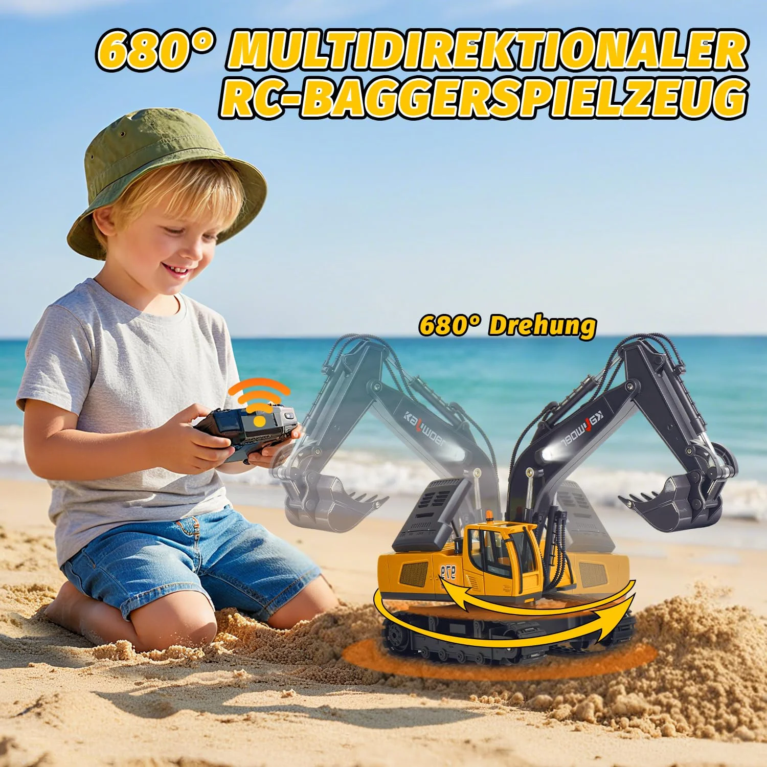 Ferngesteuerter Bagger Ferngesteuert ab 3 4 6 8 Jahre, 1:18 11 Kanäle bagger mit Fernbedienung, Schaufel und LED-Licht, Raupenbagger Spielzeug für 3 4 6 8 Jahre, Geschenk zum Geburtstag für Kinder - Image 5