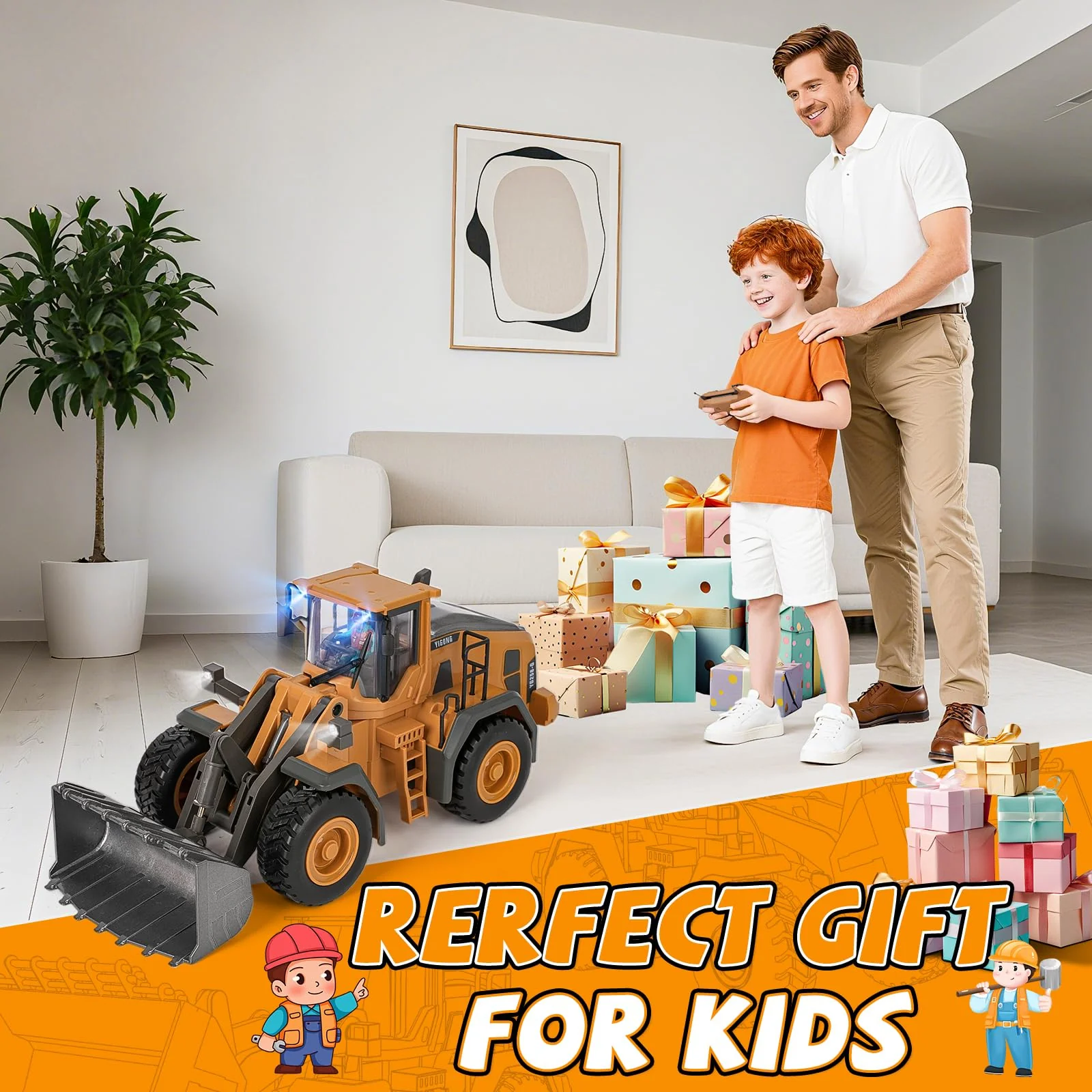 Ferngesteuerter Bagger Spielzeug Radlader Bulldozer mit Licht&Sound für Jungen 3-12 Jahre, 2,4GHz RC Bagger Bulldozer mit Metallschaufel, Baustellenfahrzeuge Kinder Geschenk für Geburtstag/Weihnachten - Image 2