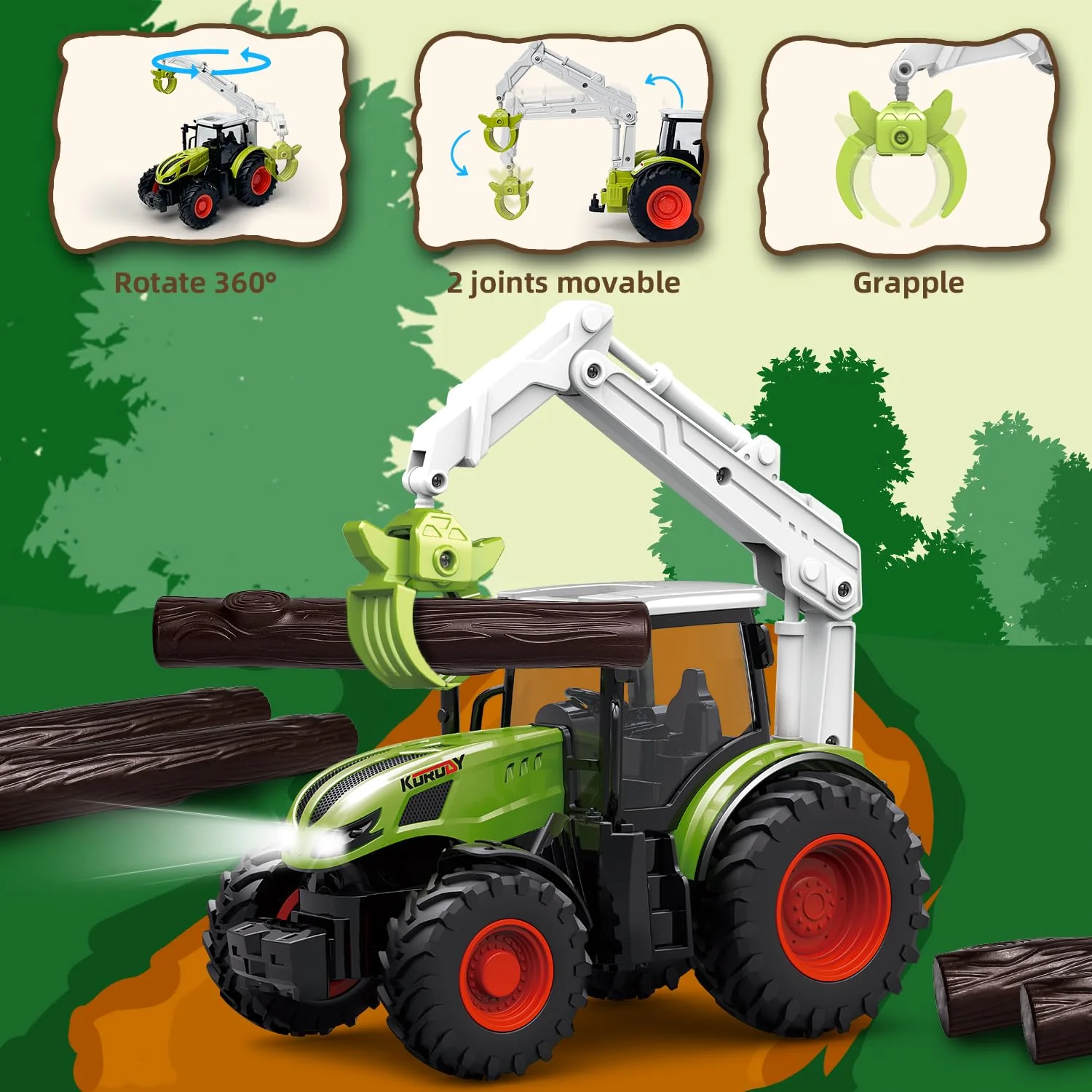 Ferngesteuerter Traktor Ferngesteuert, Traktor Spielzeug ab 3 Jahre, ferngesteuerter traktor ab 3 4 5 Jahre, ferngesteuertes auto ab 3 jahre mit Holzgreifer und 3 Baumstämme - Image 7