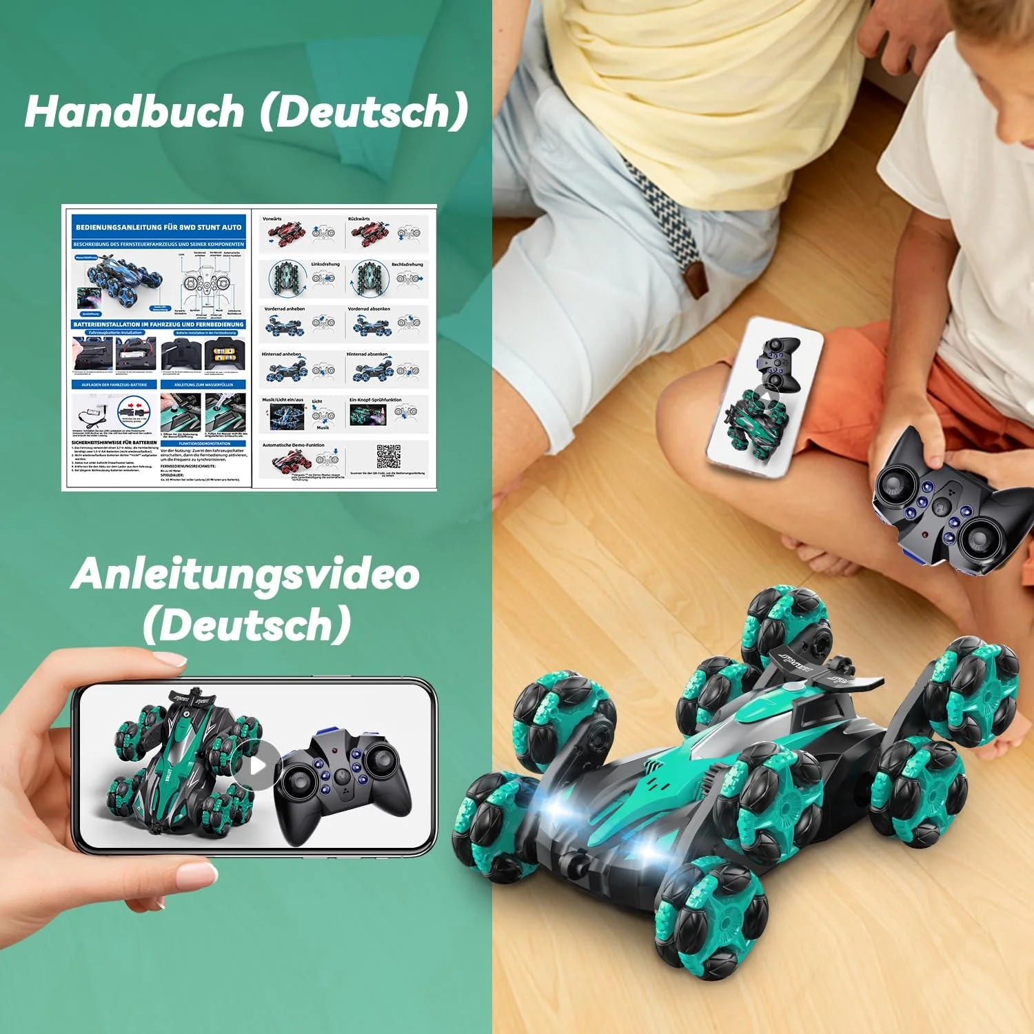 Ferngesteuertes Auto, 1:16 Auto mit Fernbedienung ab 5 6 8 Jahre, 2,4 GHz Stunt Auto Ferngesteuert mit Handsteuerung ab 6 Jahre, 8 Räder, Sprühnebel-LED-Musik, Spielzeug ab 4 5 6 7 8 9 Jahre Junge - Image 3